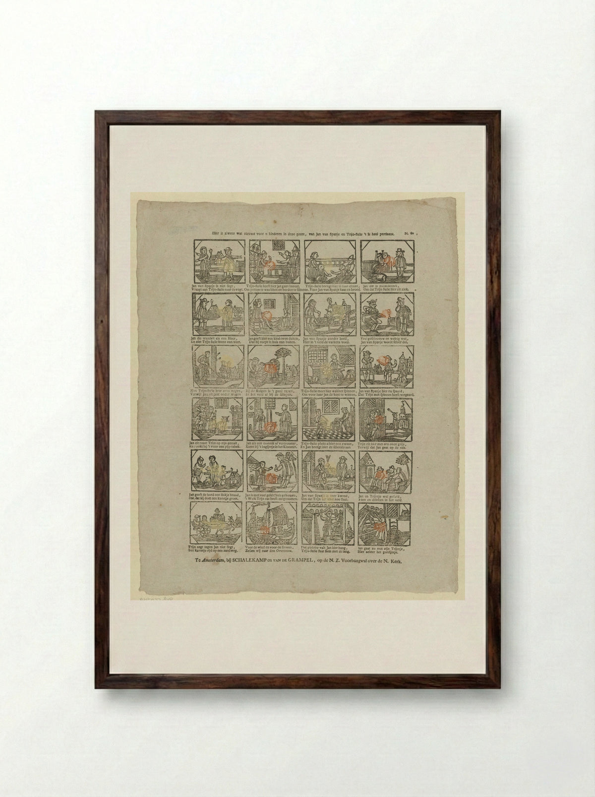 Hier is alweer wat nieuws voor u kinderen in deze prent, van Jan van Spanje en Trijn-Salle 't is heel pertinent - Jan de Lange (II) - Framed Print Dark Wood