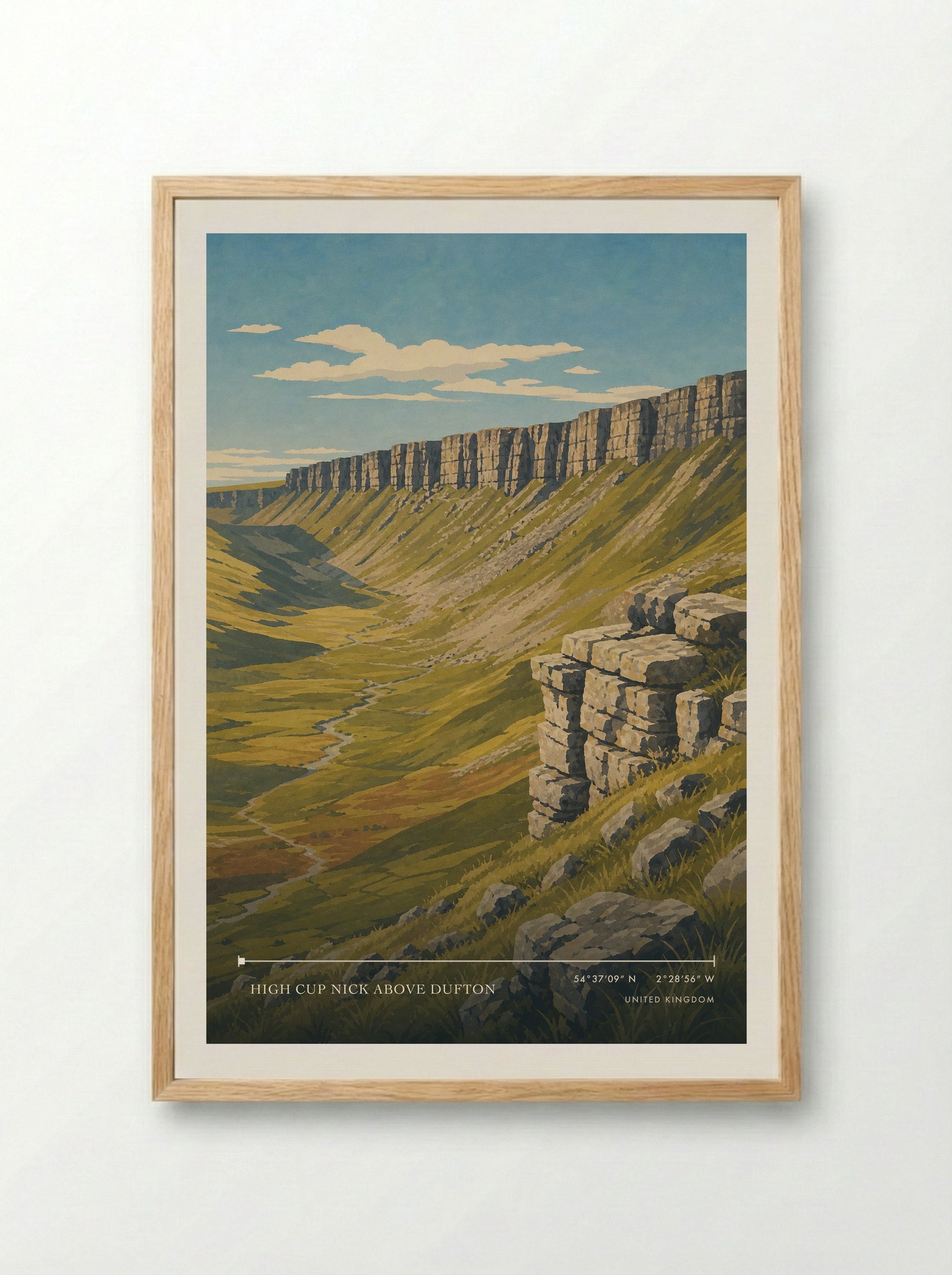 High Cup Nick above Dufton United Kingdom Travel Poster - Framed Print Wood