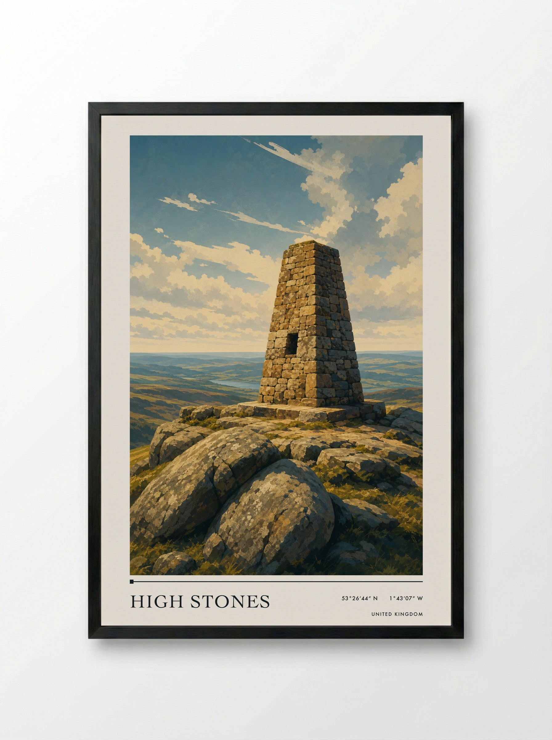 High Stones United Kingdom Travel Poster - Framed Print Black