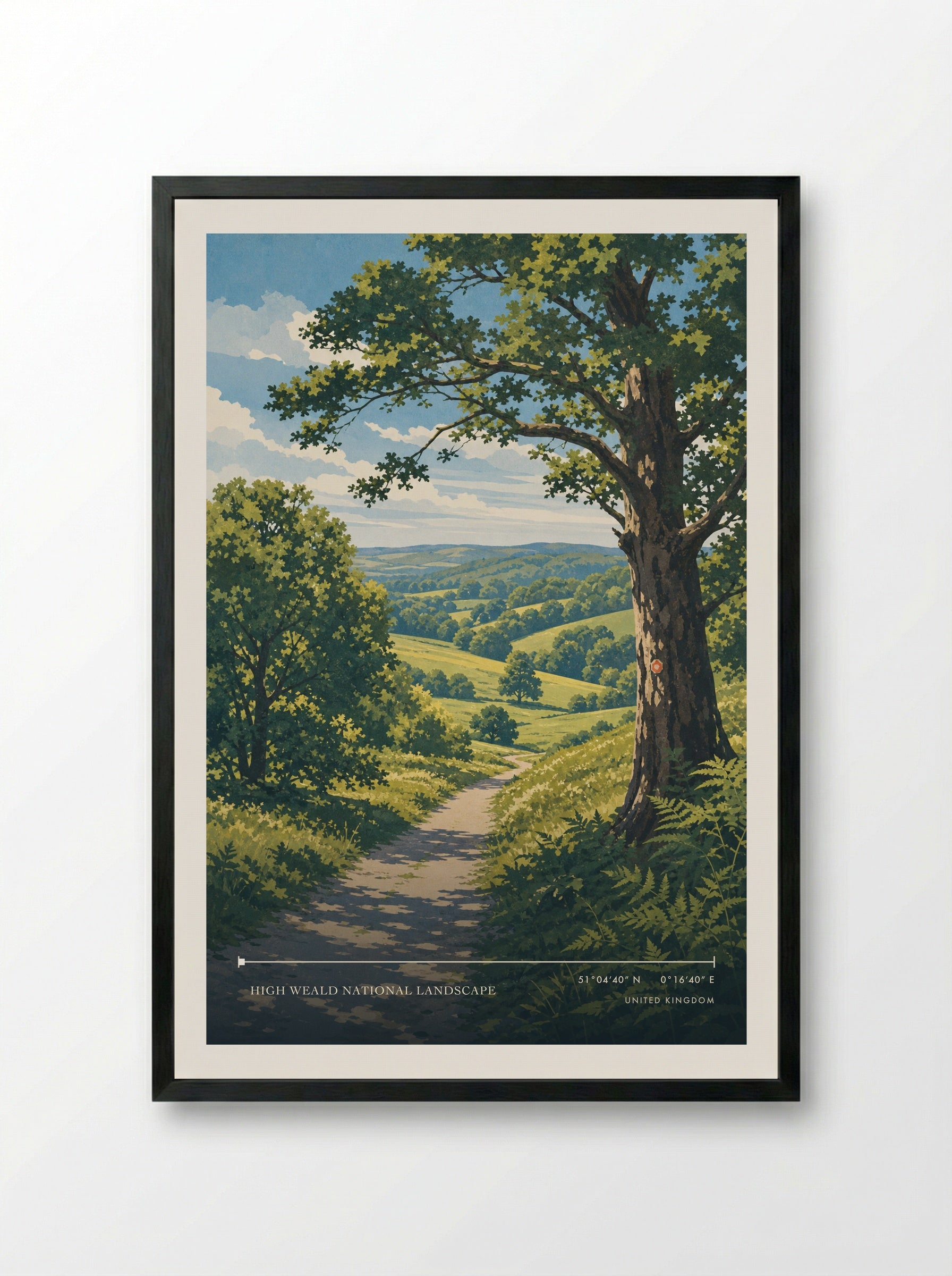 High Weald National Landscape United Kingdom Travel Poster - Framed Print Black