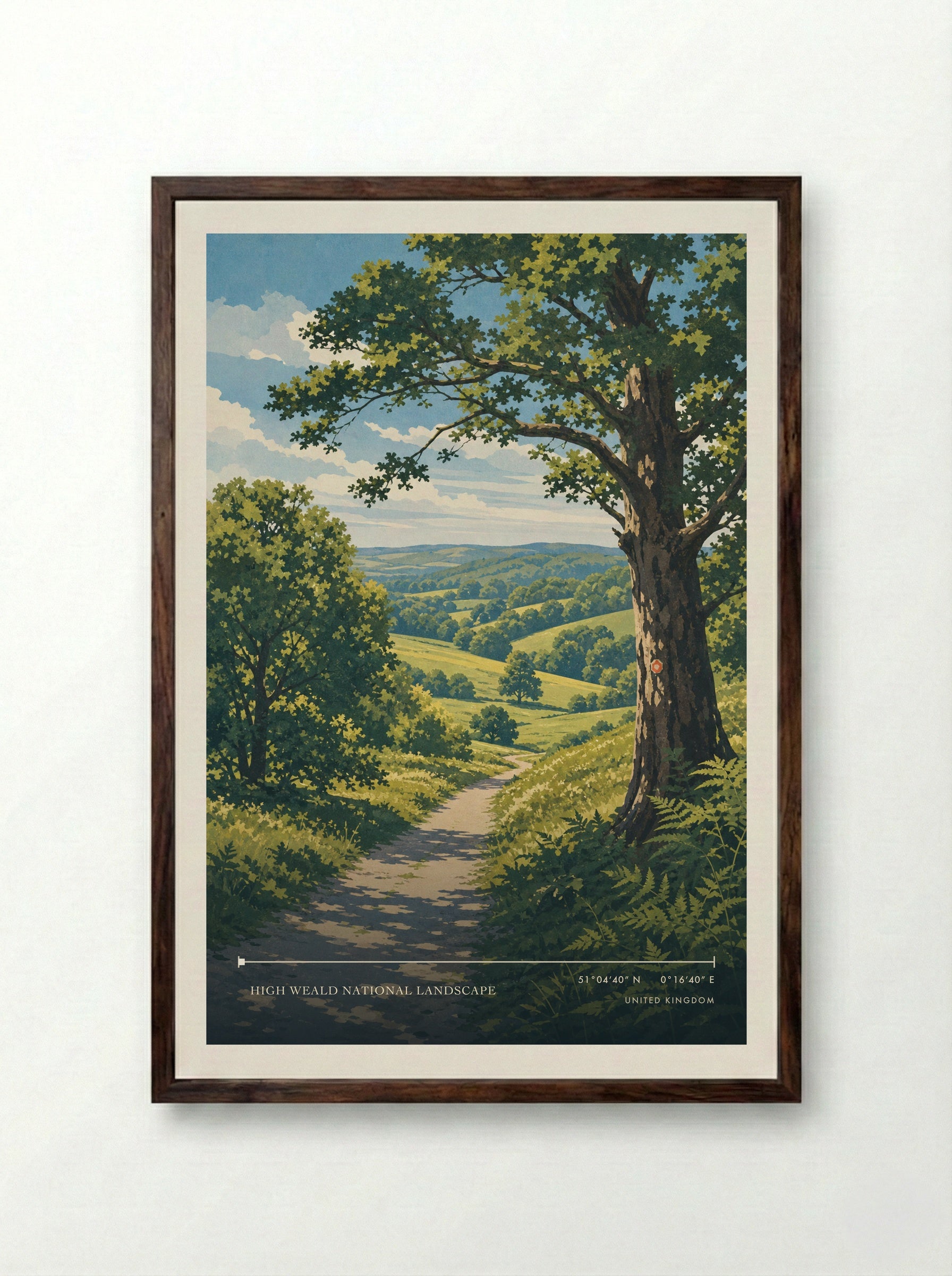High Weald National Landscape United Kingdom Travel Poster - Framed Print Dark Wood