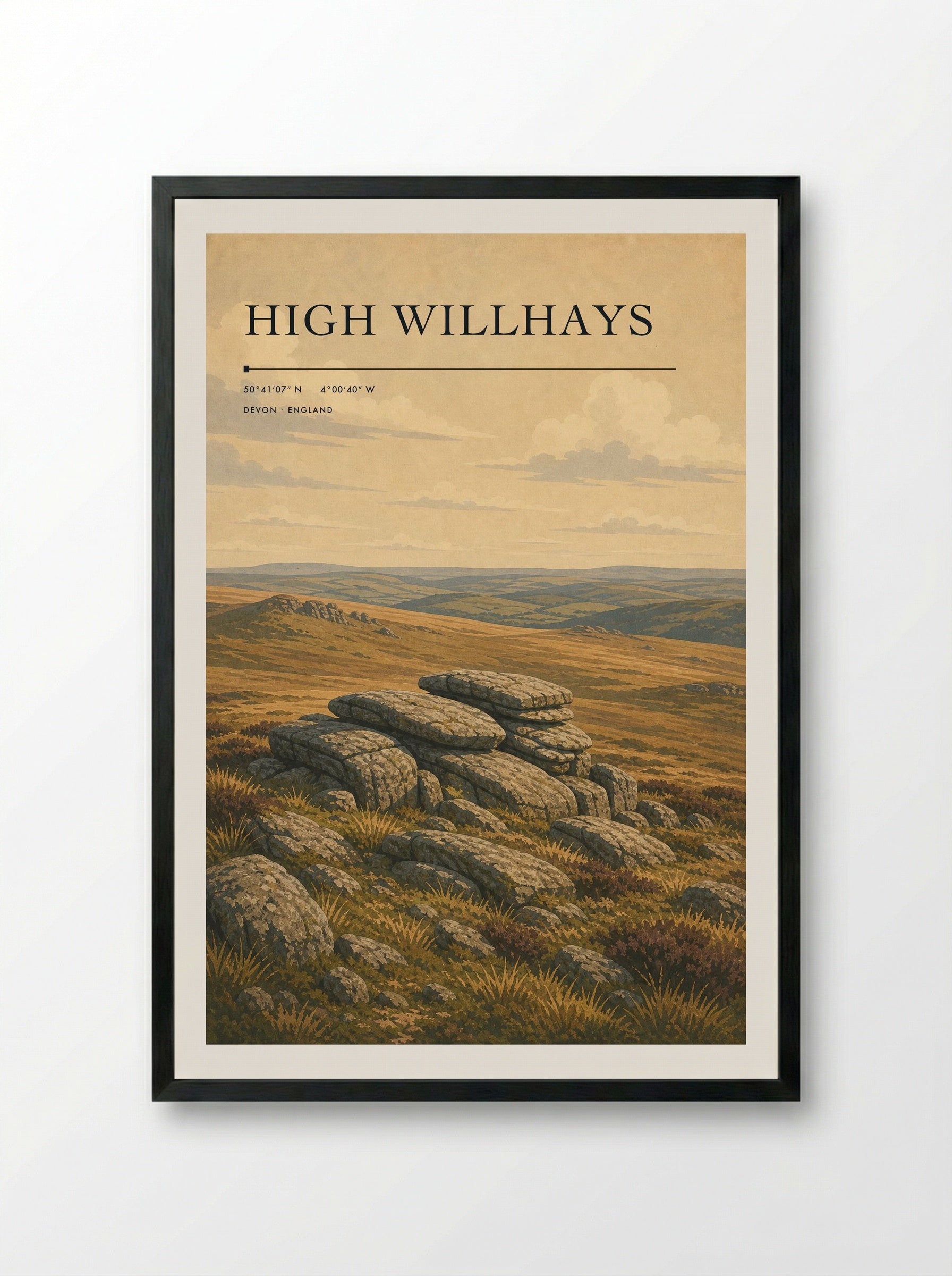 High Willhays Devon England Travel Poster - Framed Print Black