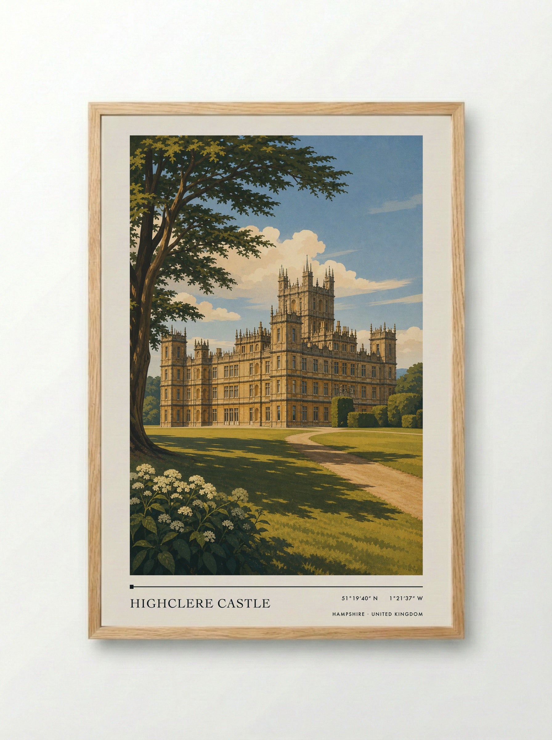 Highclere Castle Hampshire United Kingdom Travel Poster - Framed Print Wood