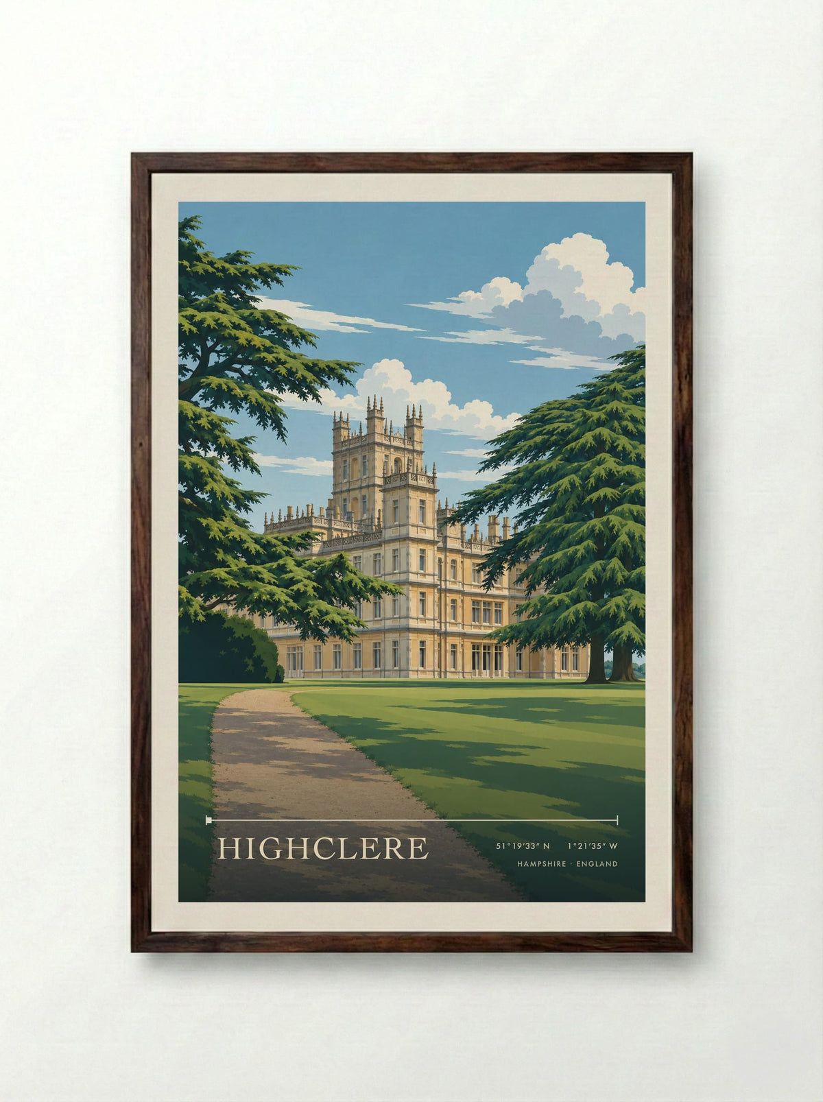 Highclere, Hampshire | Travel Poster - Framed Print Dark Wood
