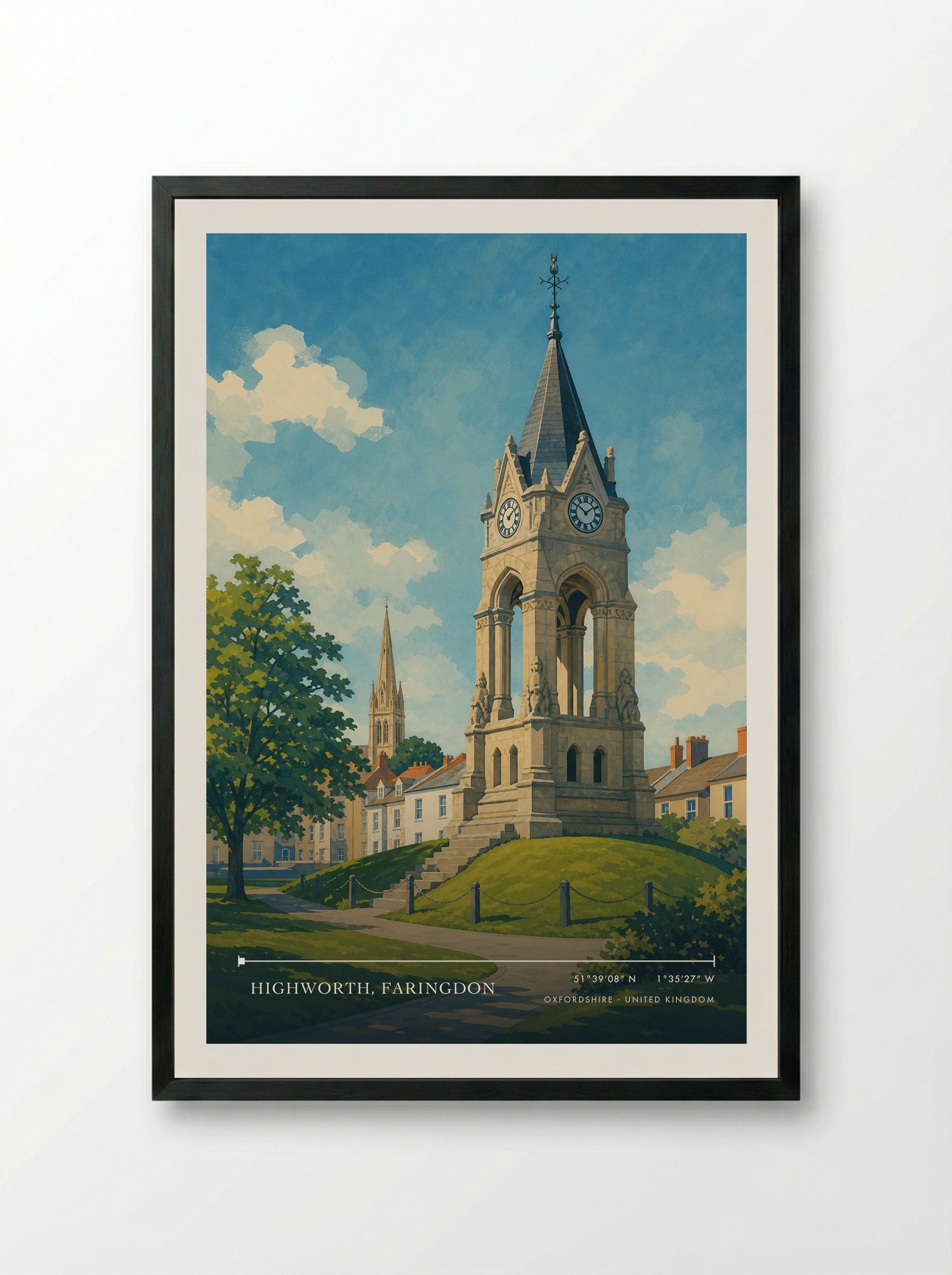 Highworth, Faringdon Oxfordshire United Kingdom Travel Poster - Framed Print Black