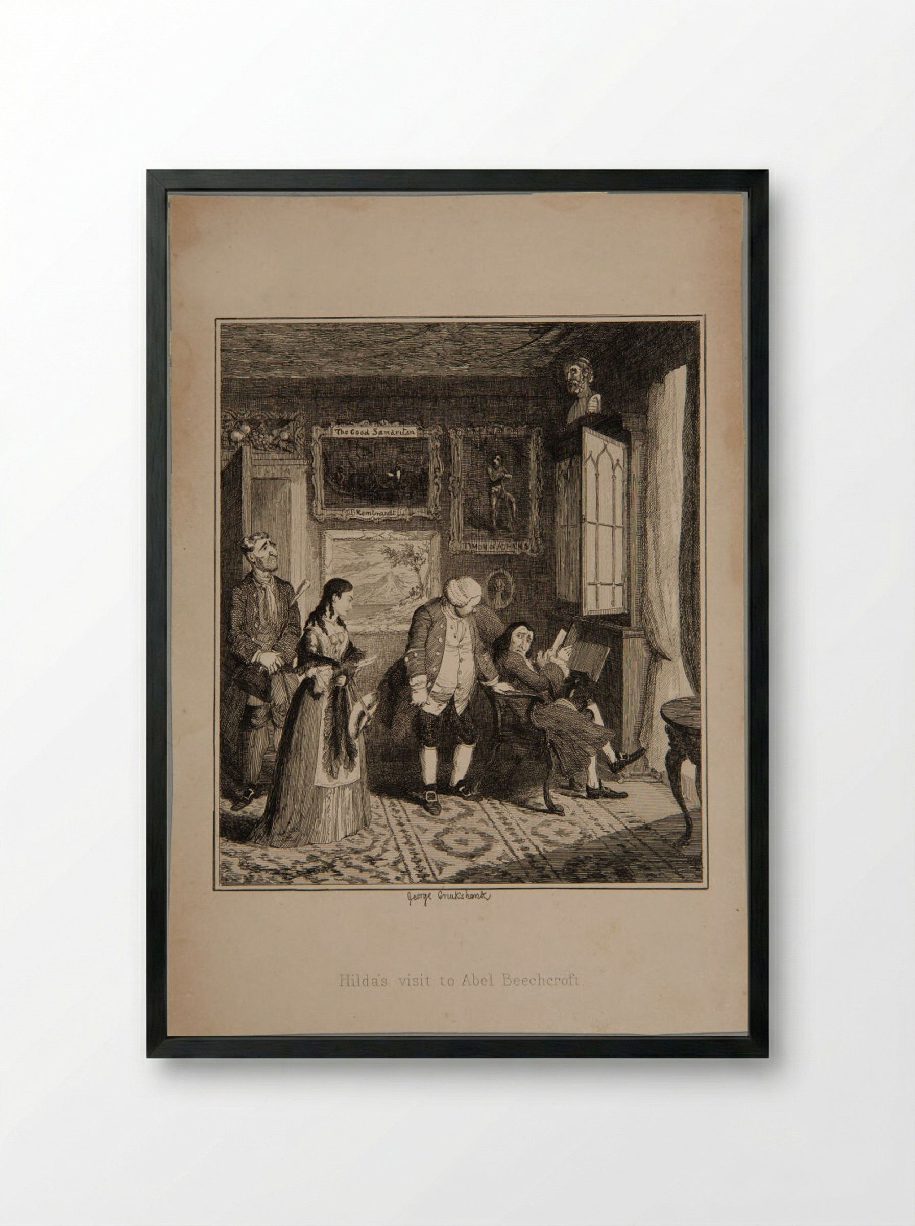 Hilda's visit to Abel Beechcroft - George Cruikshank - Framed Print Black