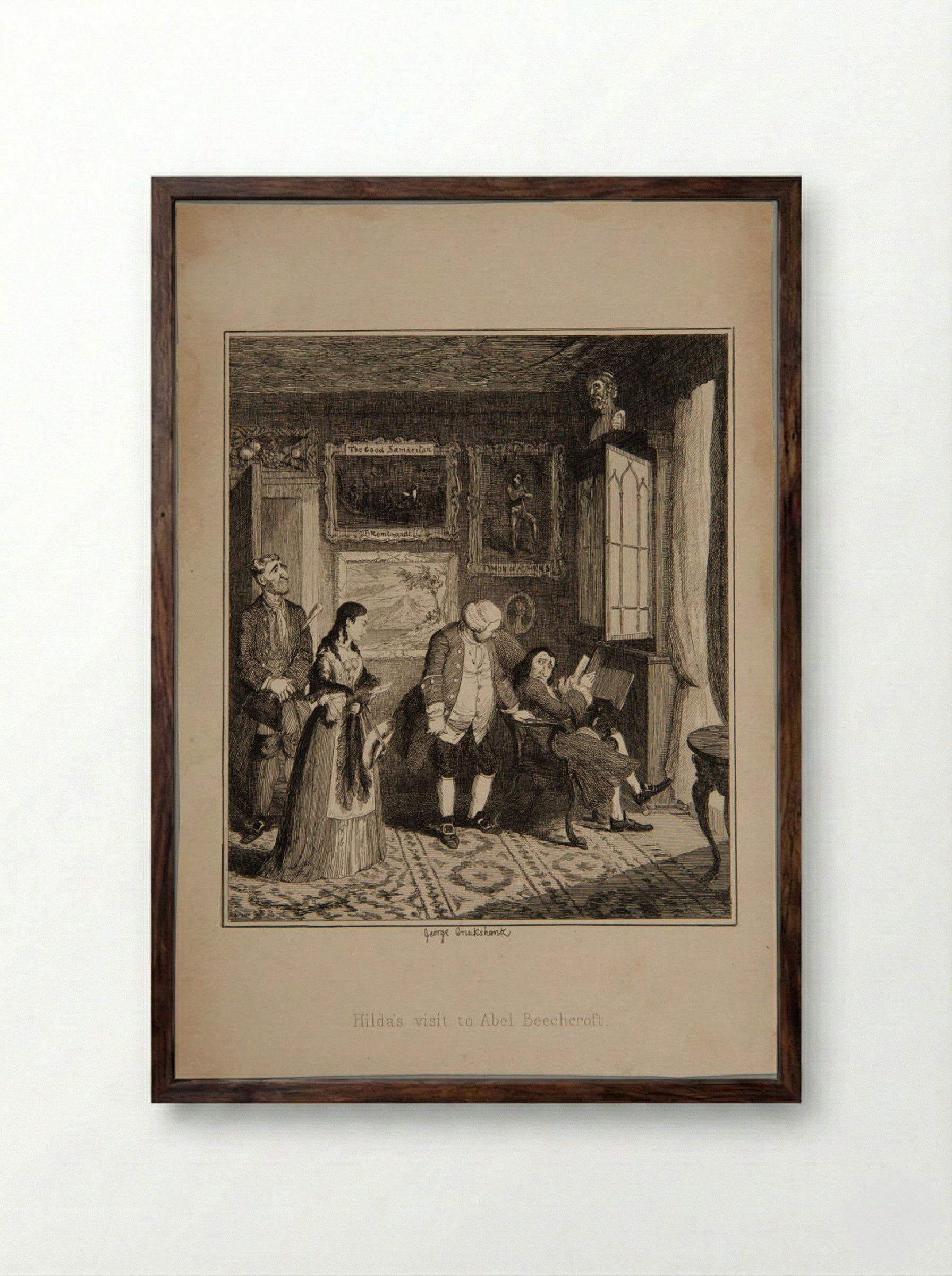 Hilda's visit to Abel Beechcroft - George Cruikshank - Framed Print Dark Wood