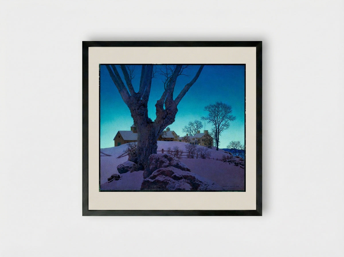 Hill Top Farm, Winter - Maxfield Parrish - Framed Print Black