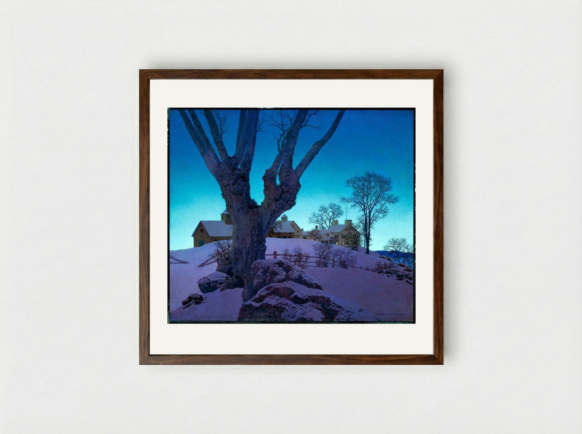 Hill Top Farm, Winter - Maxfield Parrish - Framed Print Dark Wood