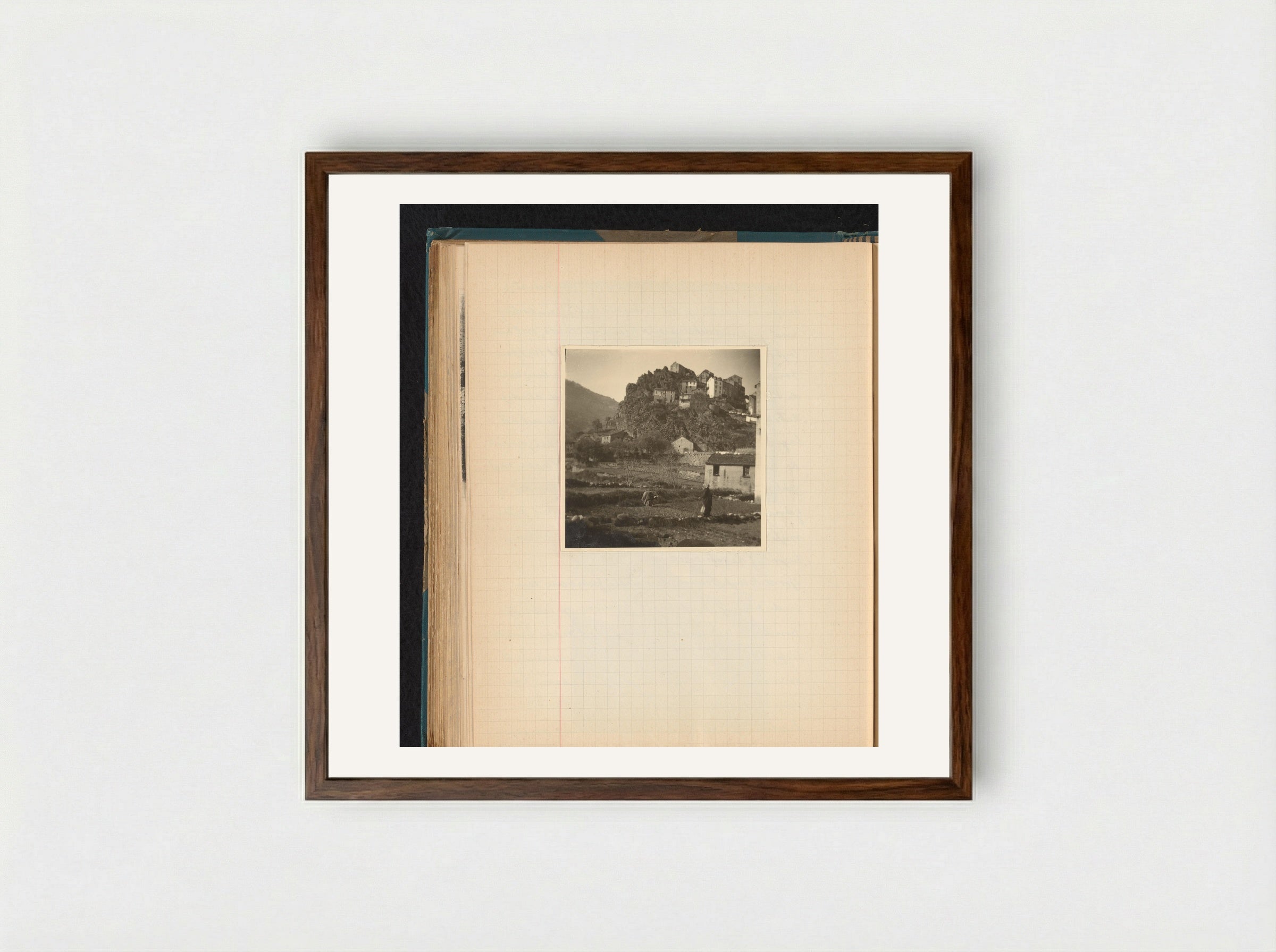 Hillside Houses and Agricultural Workers in Corte, Corsica - Théodore van Lelyveld - Framed Print Dark Wood