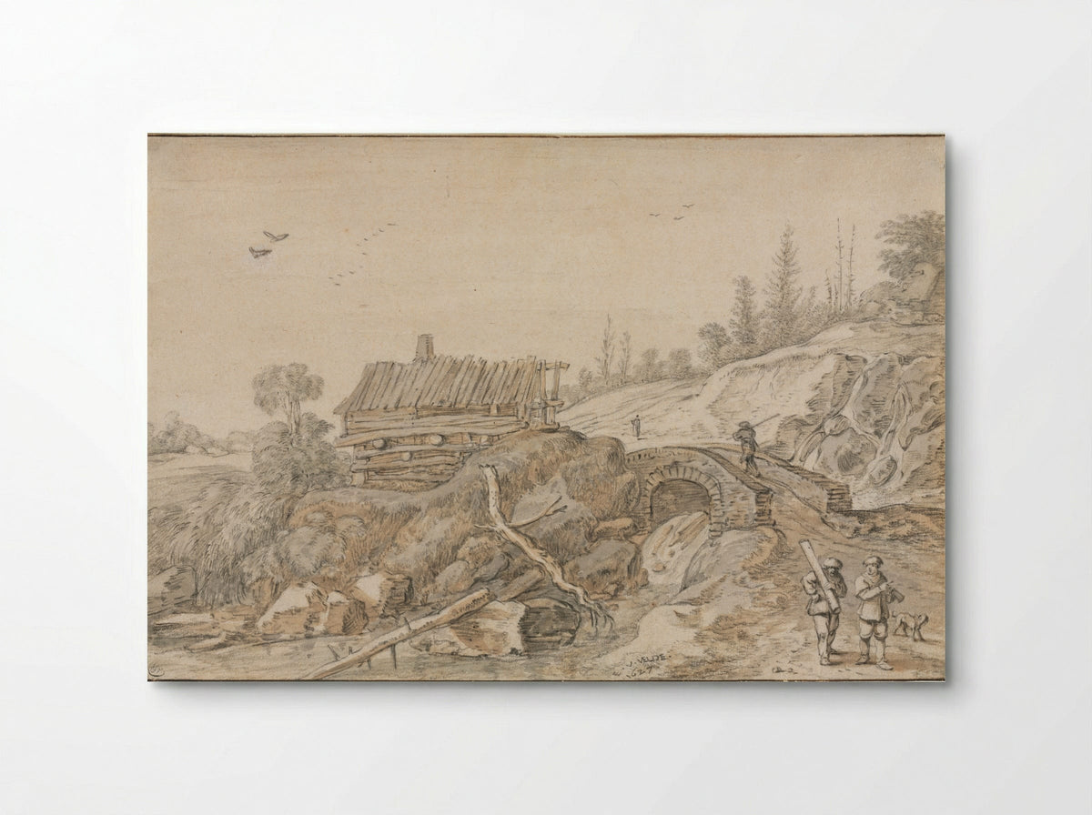 Hilly Landscape with Hut Beside a Stream - Esaias van de Velde - Poster