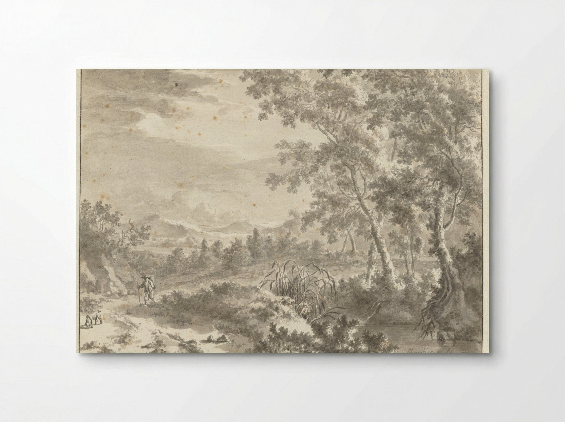 Hilly Landscape with Tall Trees and a Traveller - Frederik de Moucheron - Poster