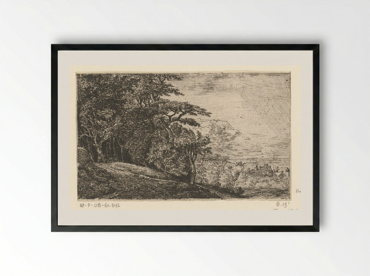 Hilly Landscape with Trees - Jan Ruyscher - Framed Print Black