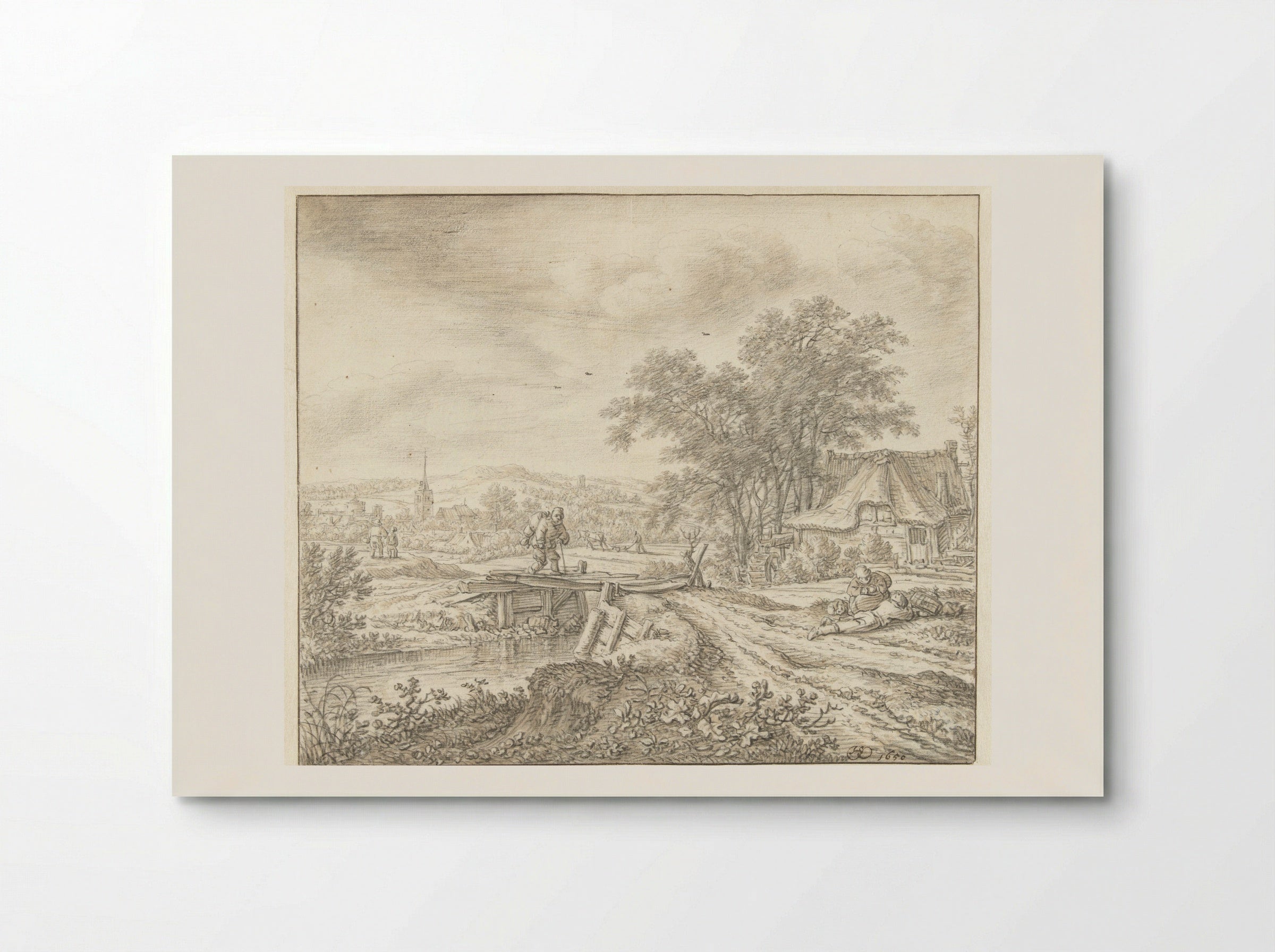 Hilly Landscape with a Farmhouse by a Small Bridge - Herman Saftleven - Poster