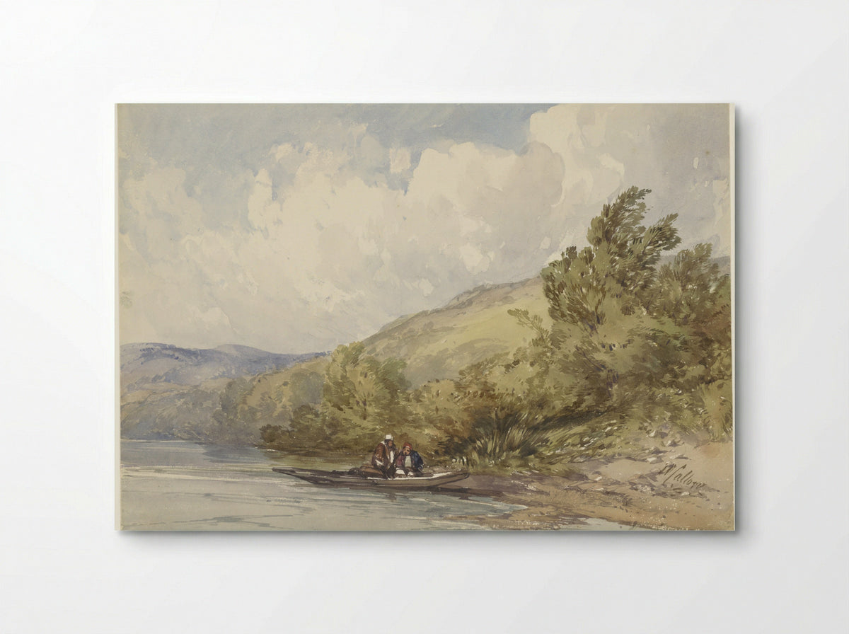 Hilly Landscape with a Lake and a Boat with Two Figures - William Callow - Poster