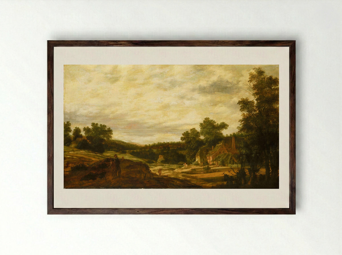 Hilly Landscape - Pieter Stalpaert - Framed Print Dark Wood