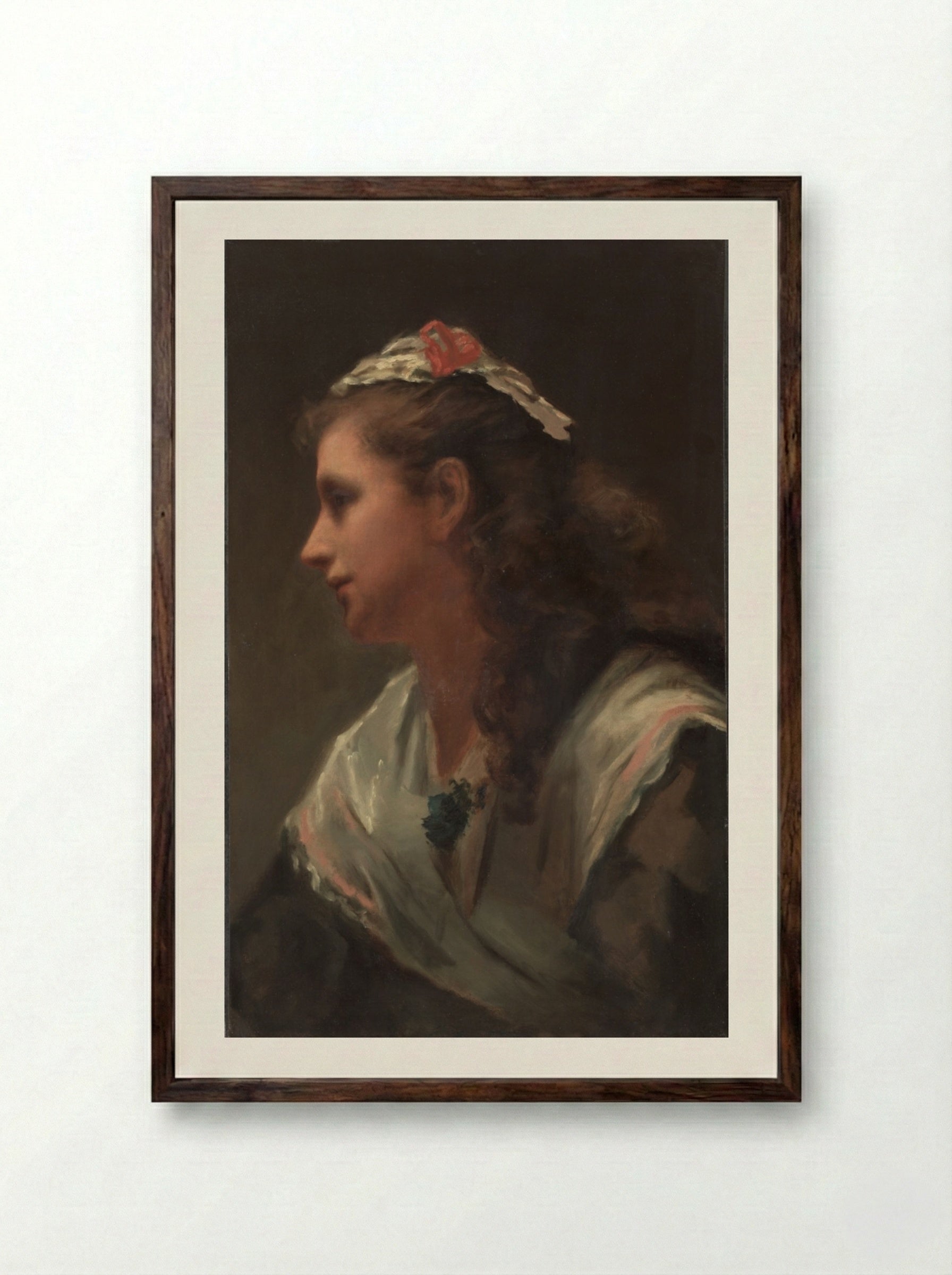 His First Model-Miss Russell - William Morris Hunt - Framed Print Dark Wood