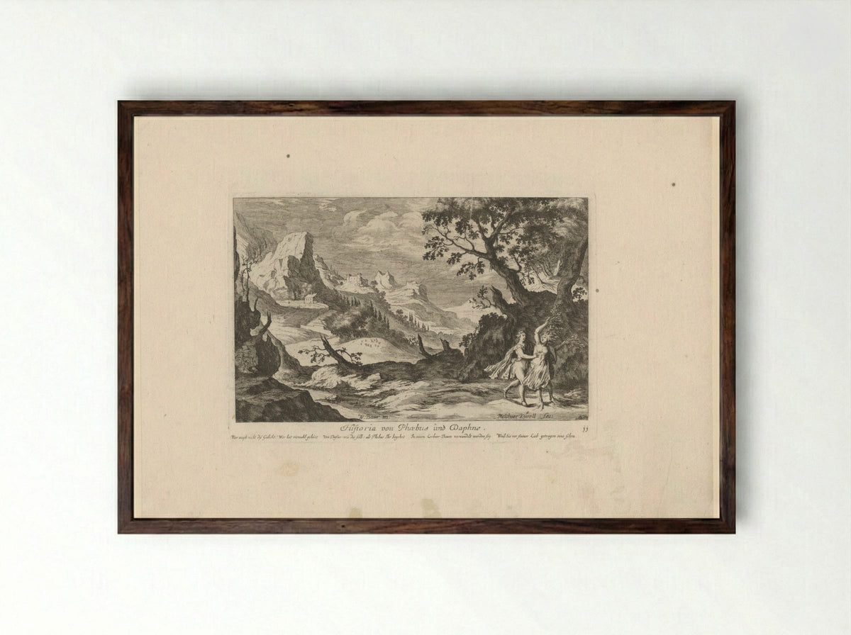 Historia von Phoebus und Daphne - Johann Ulrich Kraus - Framed Print Dark Wood