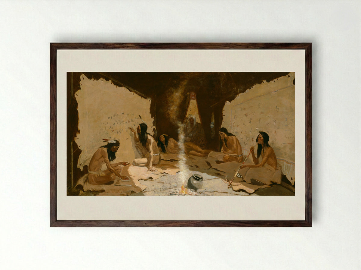 Historians of the Tribe - Frederic Remington - Framed Print Dark Wood