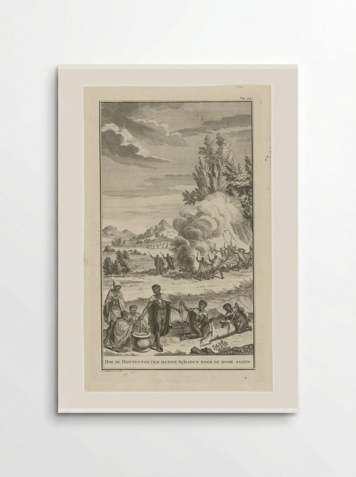 Hoe de Hottentotten hunne schapen door de rook jagen - Jan Caspar Philips - Poster