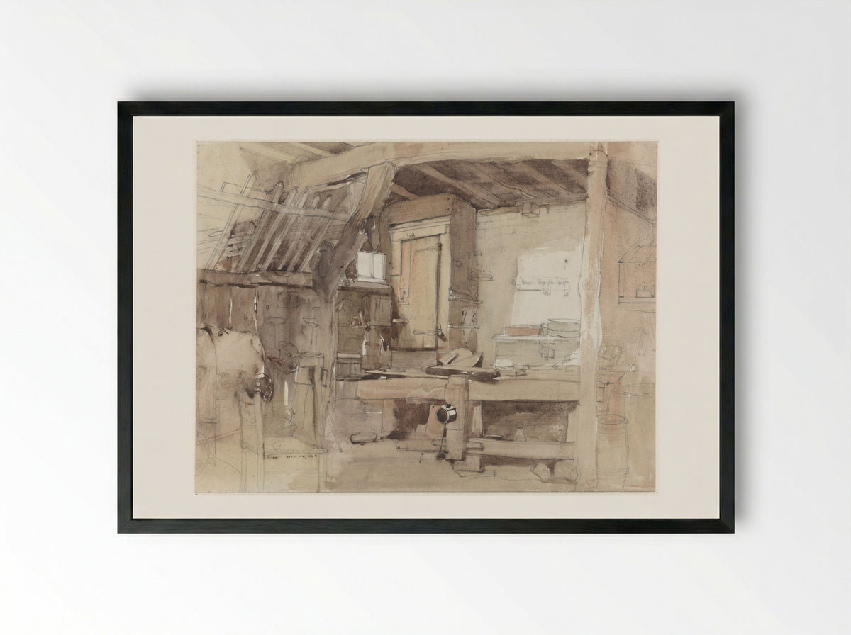 Hoek van de timmermanswerkplaats van huize Klingelbeek te Oosterbeek - Petrus Franciscus Greive - Framed Print Black