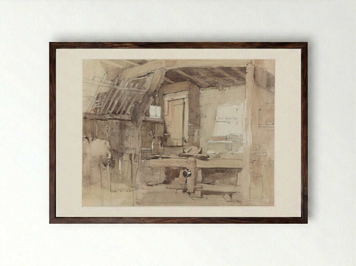 Hoek van de timmermanswerkplaats van huize Klingelbeek te Oosterbeek - Petrus Franciscus Greive - Framed Print Dark Wood
