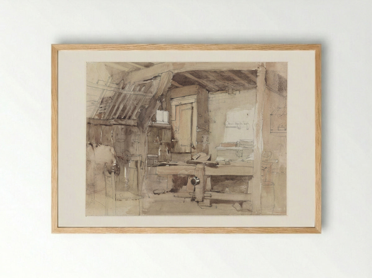 Hoek van de timmermanswerkplaats van huize Klingelbeek te Oosterbeek - Petrus Franciscus Greive - Framed Print Wood