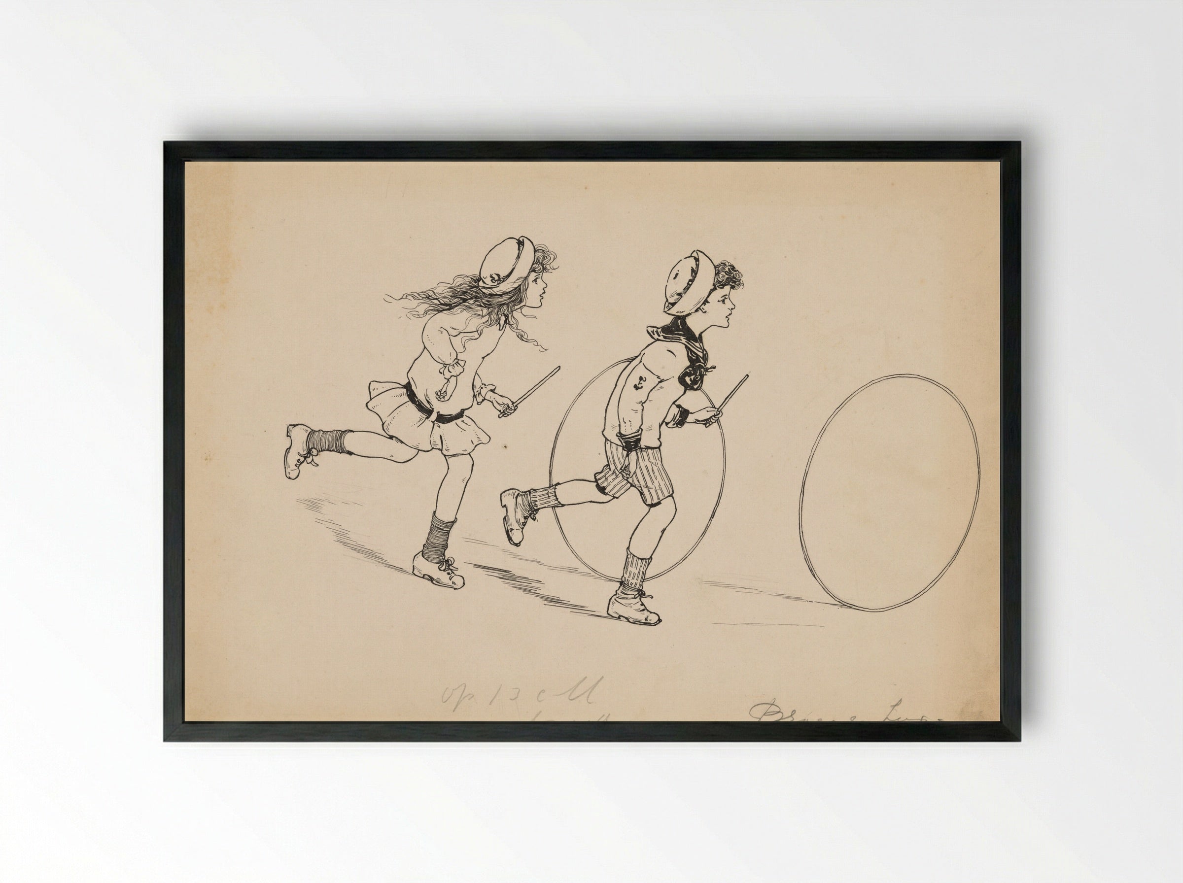 Hoepelende broer en zus - Nelly Spoor - Framed Print Black