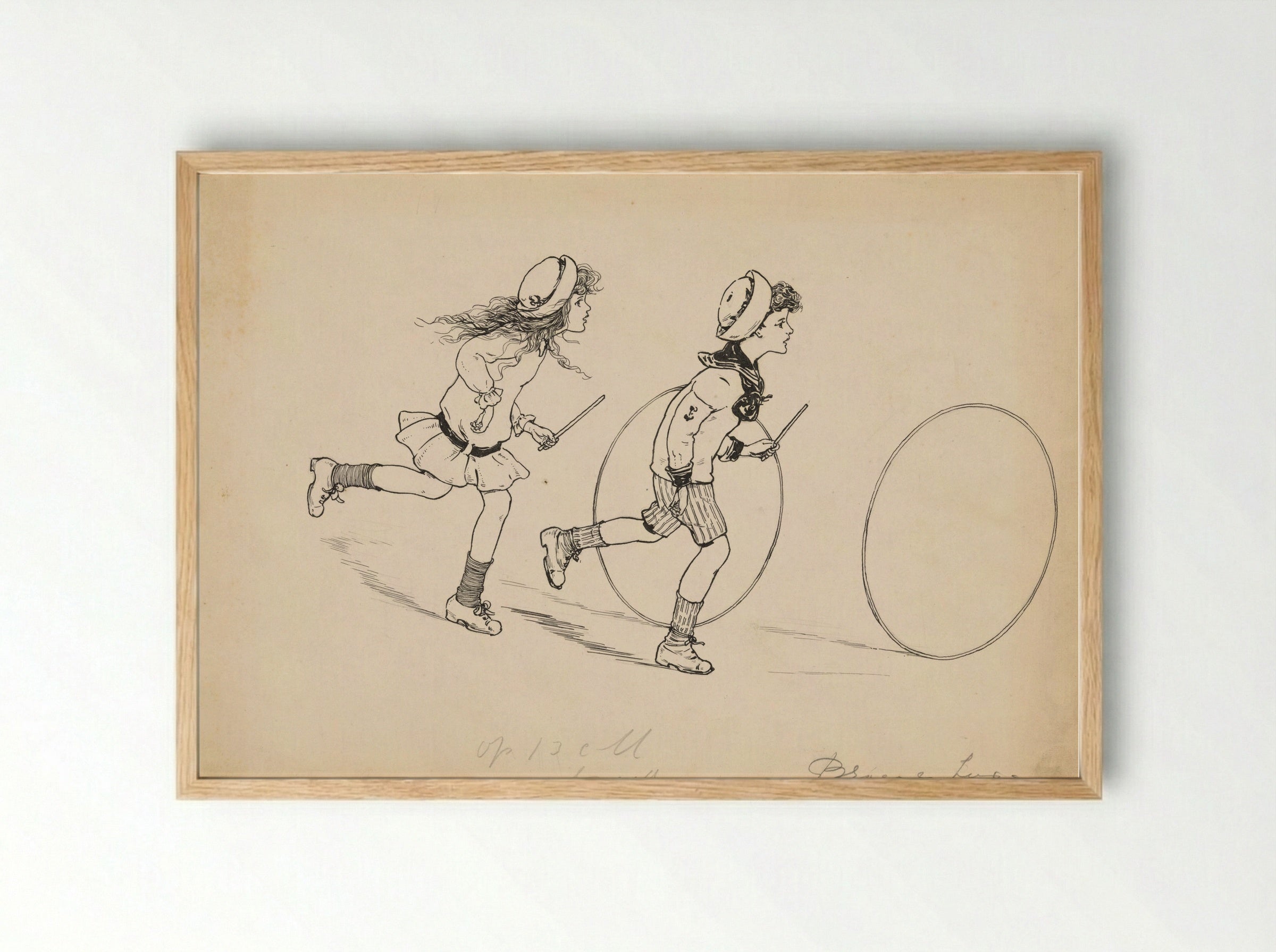 Hoepelende broer en zus - Nelly Spoor - Framed Print Wood
