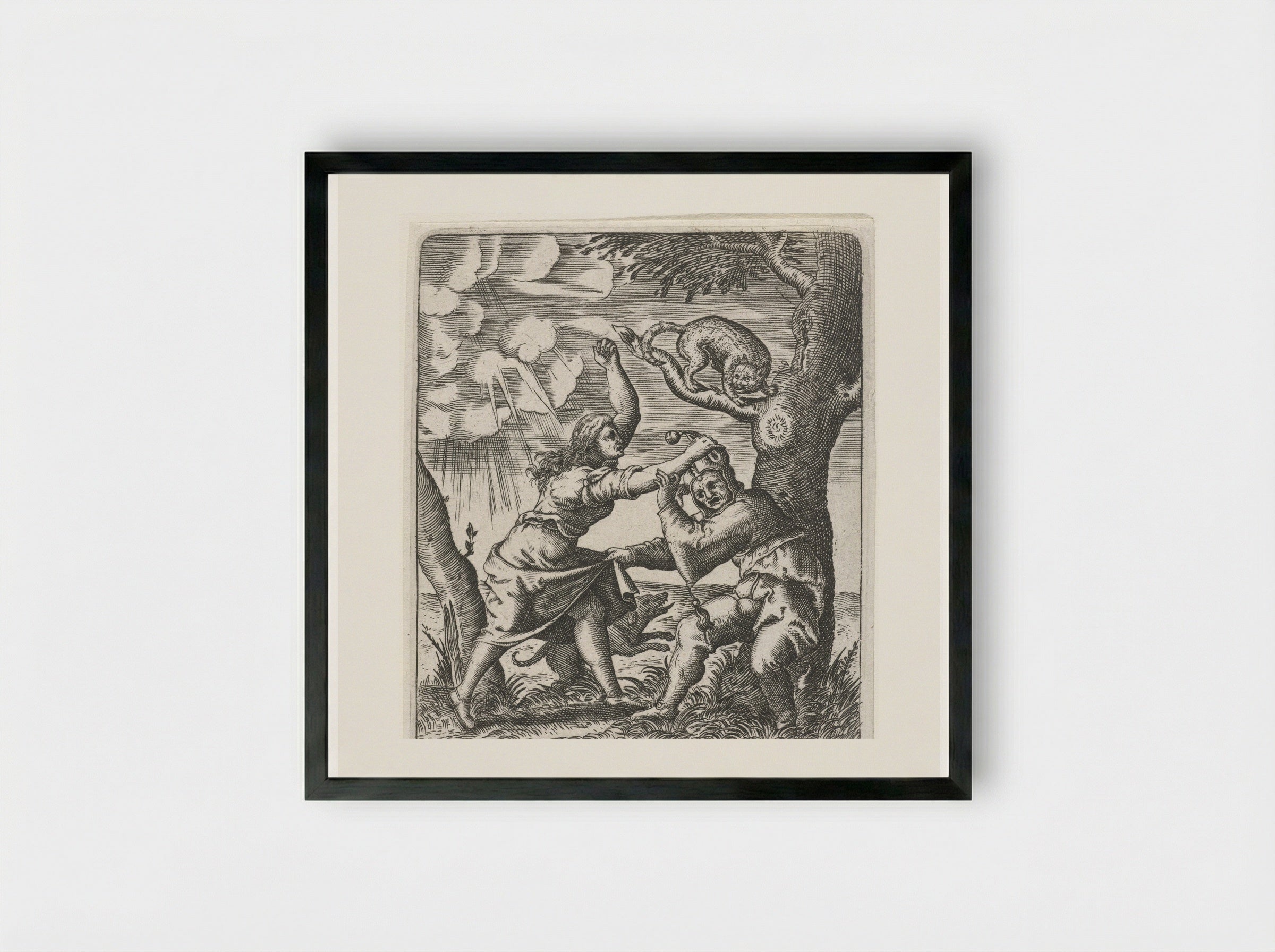 Hoer die een nar afranselt (A Prostitute Beating a Fool) - Johann Theodor de Bry - Framed Print Black