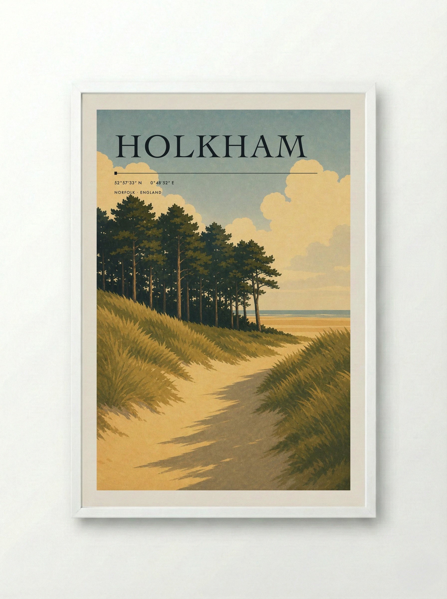 Holkham Norfolk Travel Poster - Framed Print White