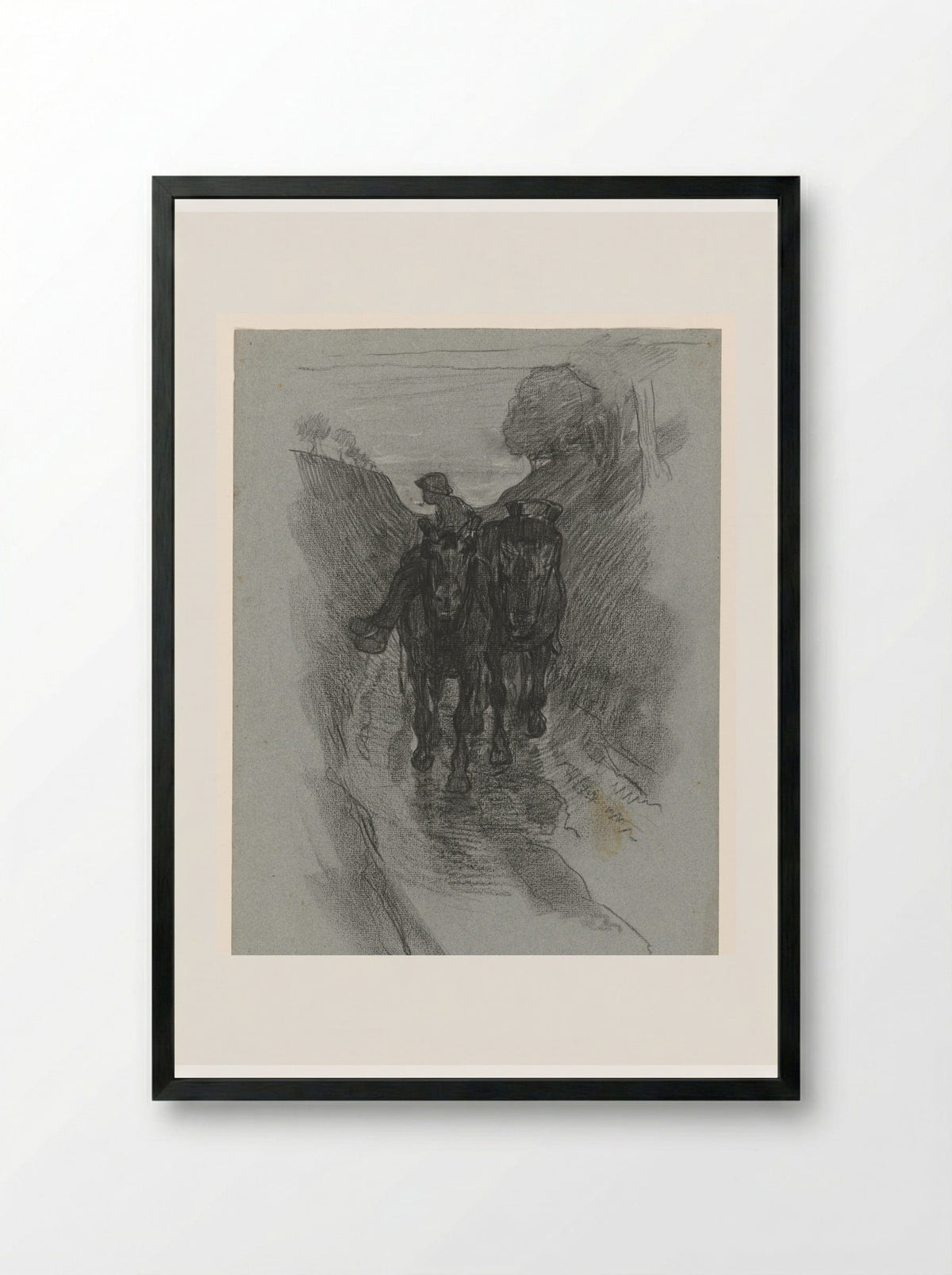 Holle weg waarop paardespan met een berijder - Pieter de Josselin de Jong - Framed Print Black