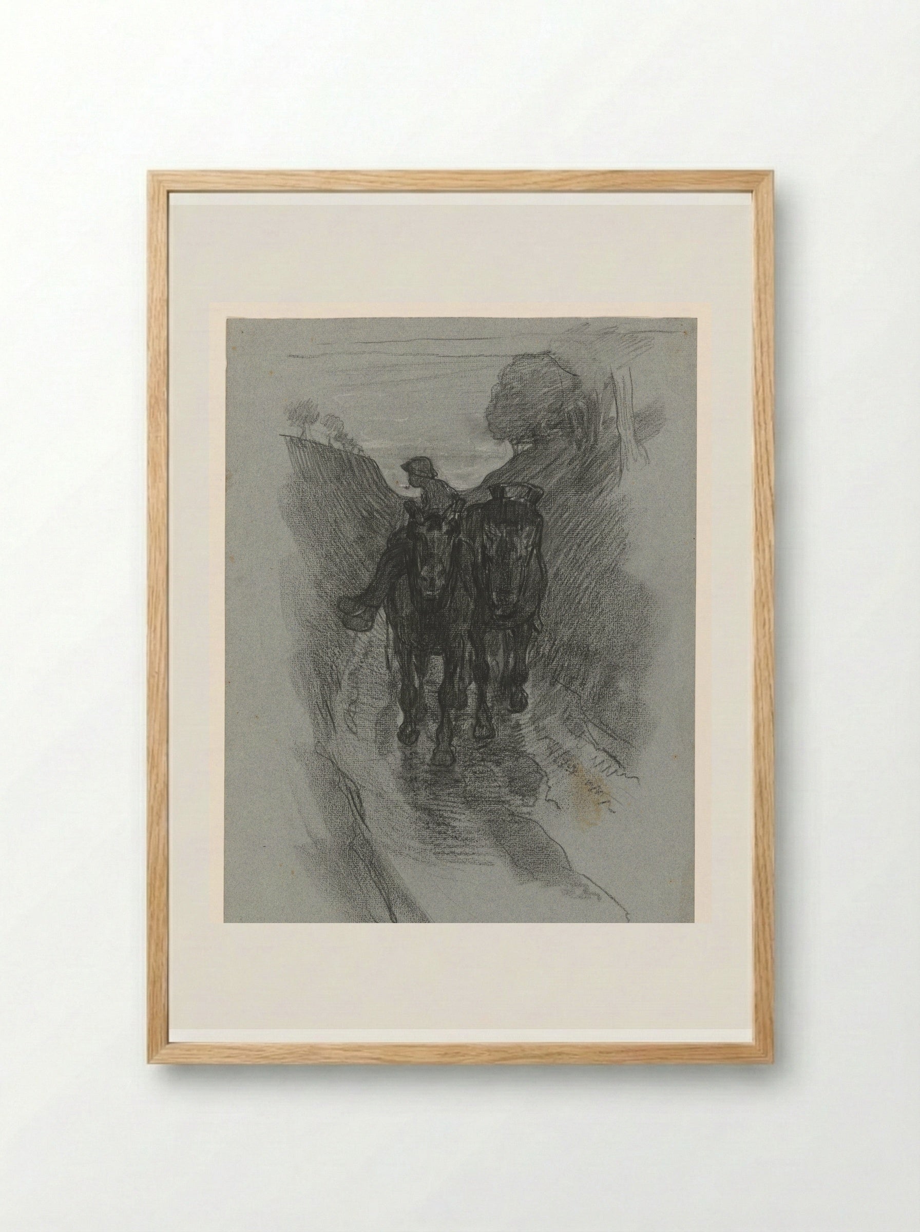 Holle weg waarop paardespan met een berijder - Pieter de Josselin de Jong - Framed Print Wood