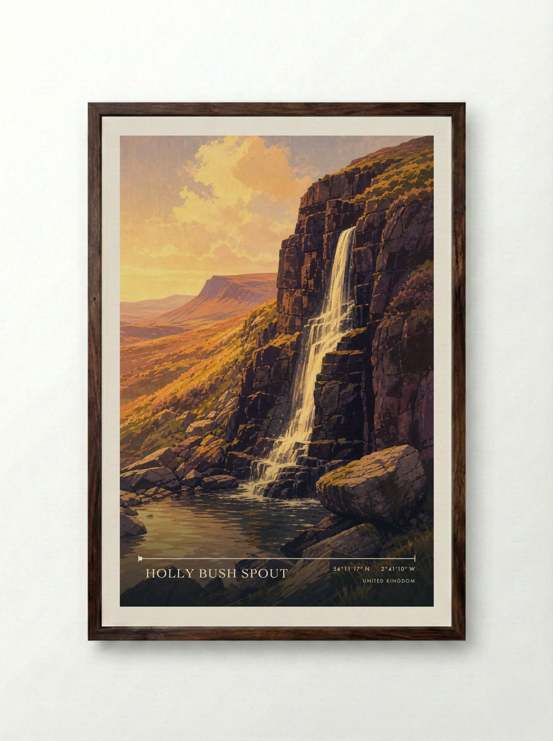 Holly Bush Spout United Kingdom Travel Poster - Framed Print Dark Wood