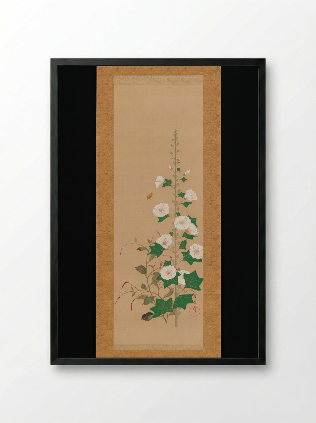 Hollyhocks and Prince’s-Feather Flowers - Sakai Ōho - Framed Print Black