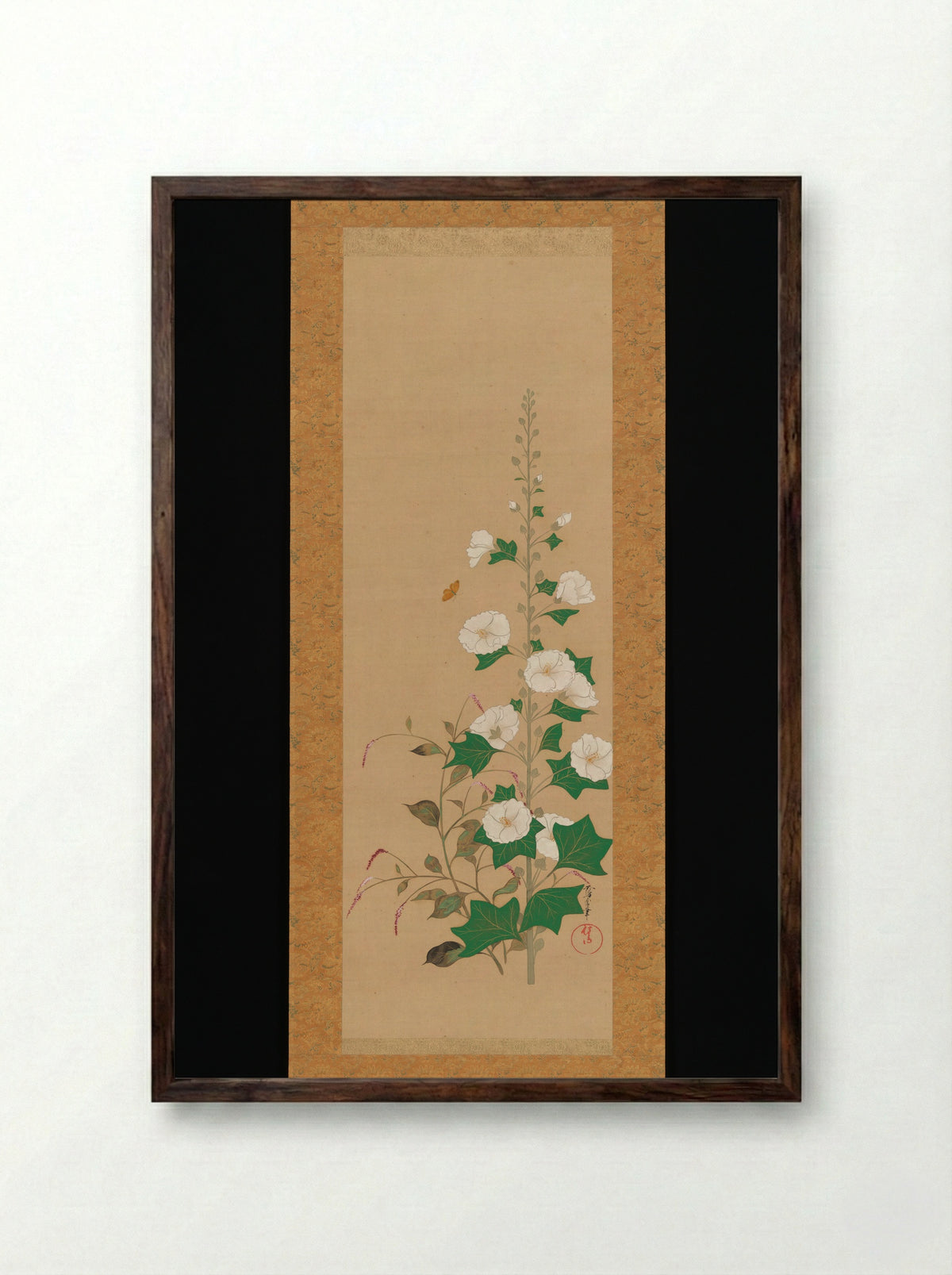 Hollyhocks and Prince’s-Feather Flowers - Sakai Ōho - Framed Print Dark Wood