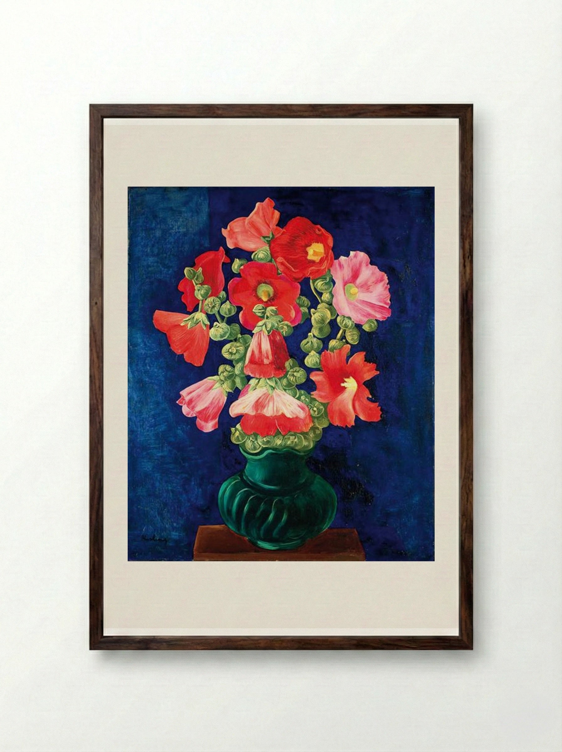 Hollyhocks - Moïse Kisling - Framed Print Dark Wood