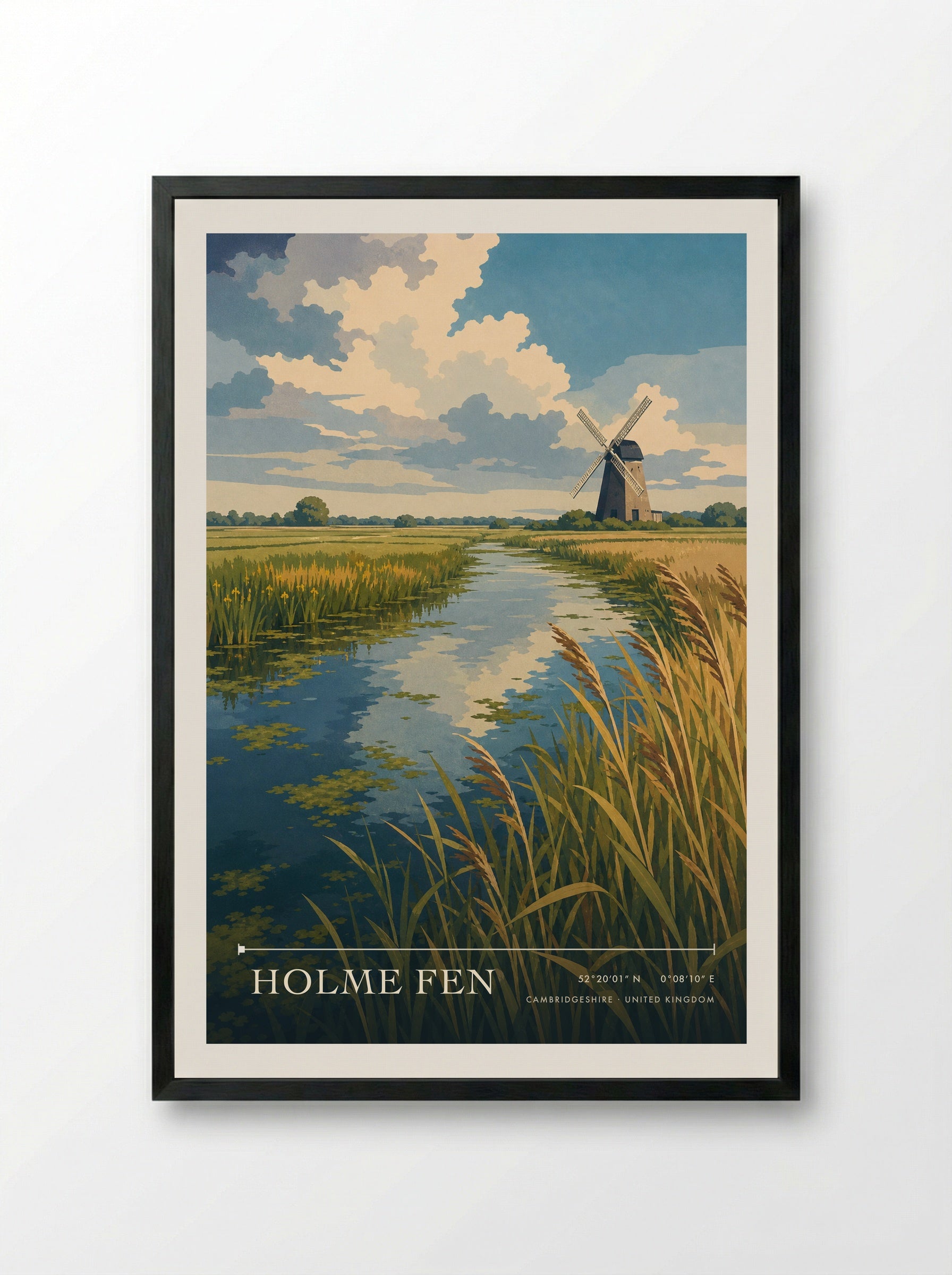 Holme Fen Cambridgeshire United Kingdom Travel Poster - Framed Print Black