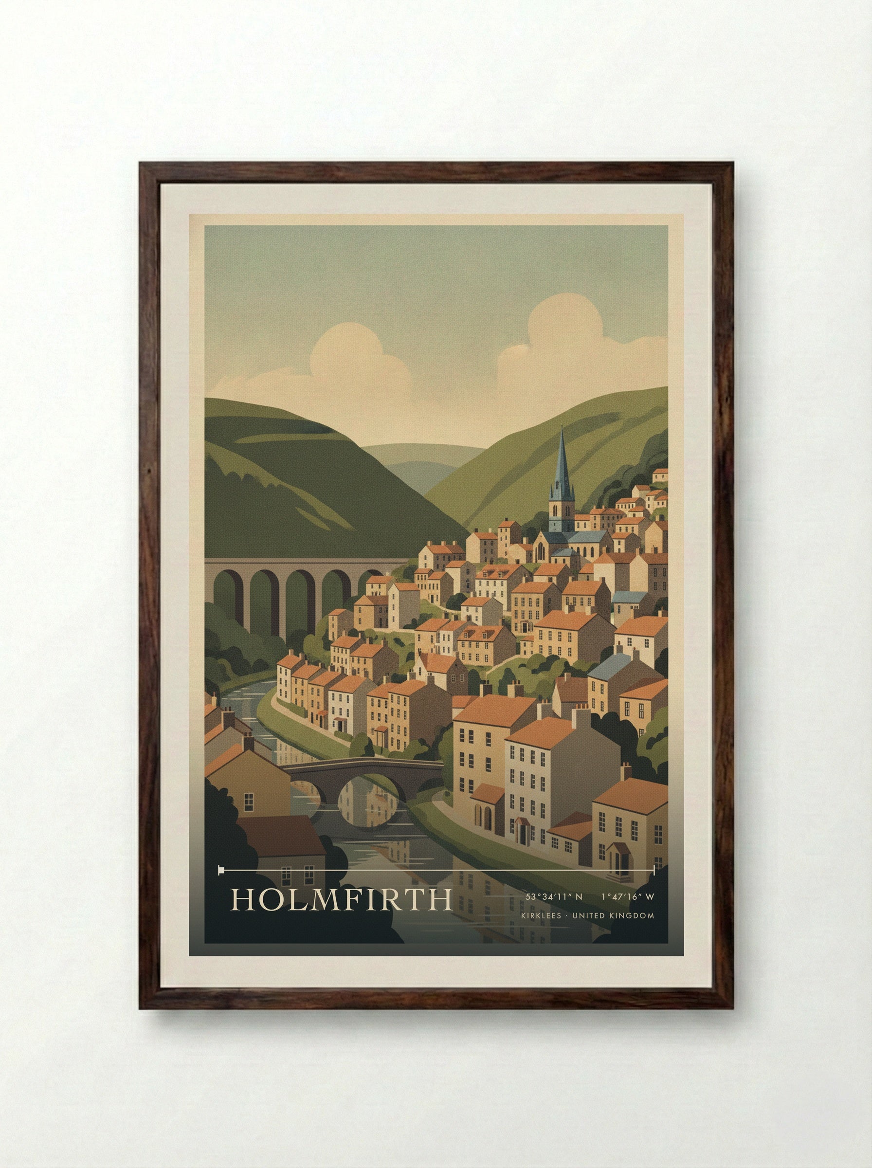 Holmfirth Kirklees United Kingdom Travel Poster - Framed Print Dark Wood