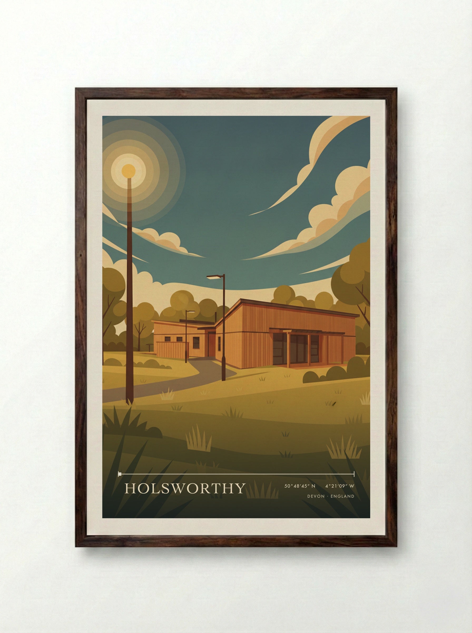 Holsworthy Devon England Travel Poster - Framed Print Dark Wood
