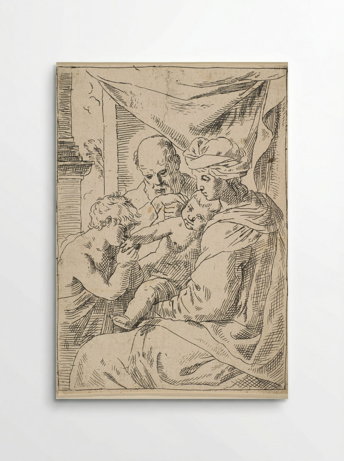 Holy Family, Saint John the Baptist kissing the hand of Christ - Simone Cantarini - Poster