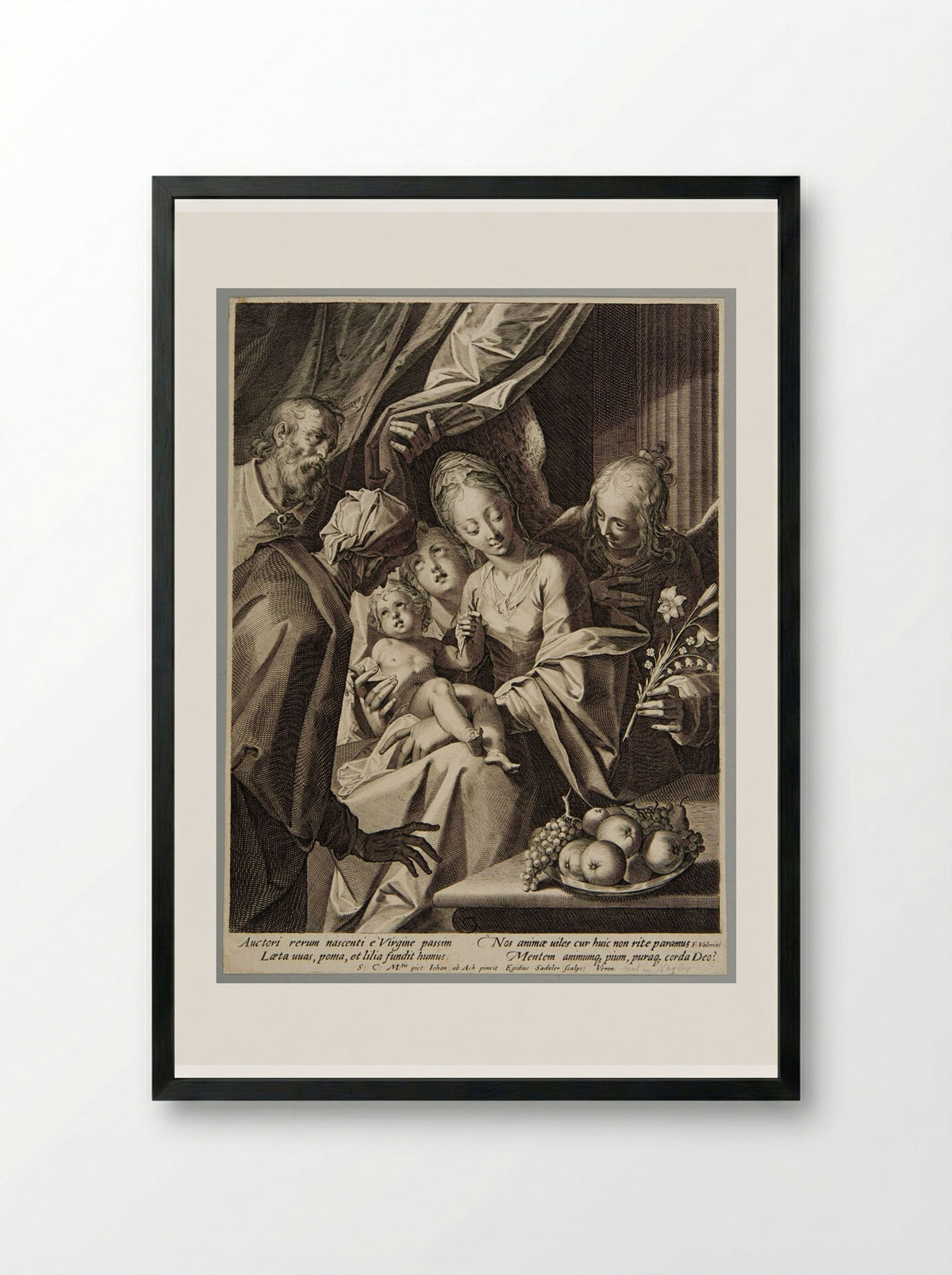 Holy Family With St Anne and Two Angels - Aegidius Sadeler II - Framed Print Black