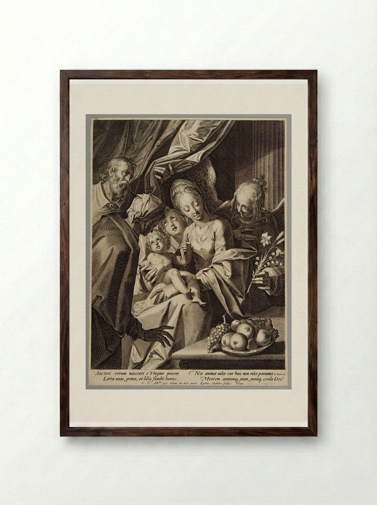 Holy Family With St Anne and Two Angels - Aegidius Sadeler II - Framed Print Dark Wood
