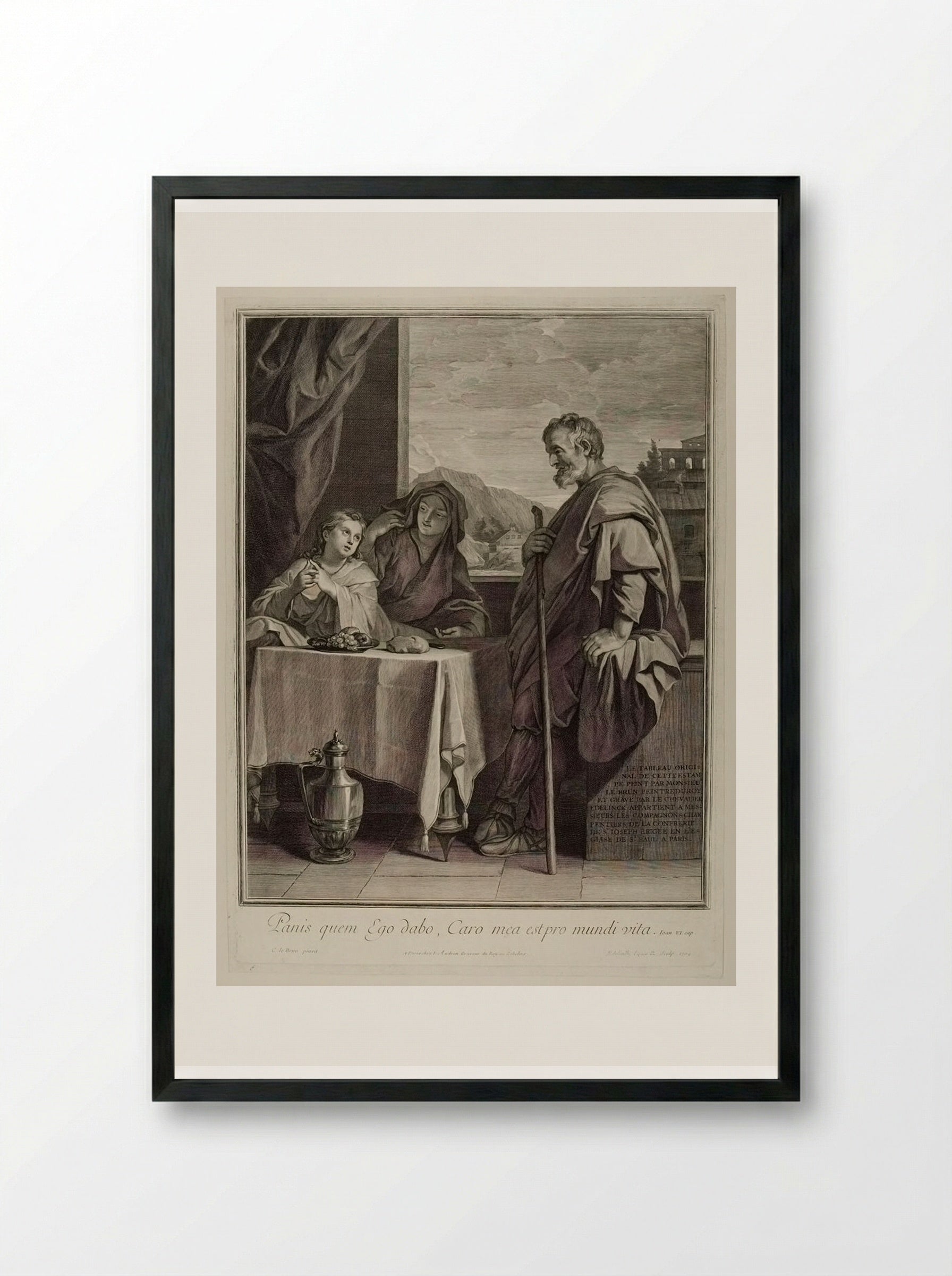 Holy Family at Table - Gérard Edelinck - Framed Print Black