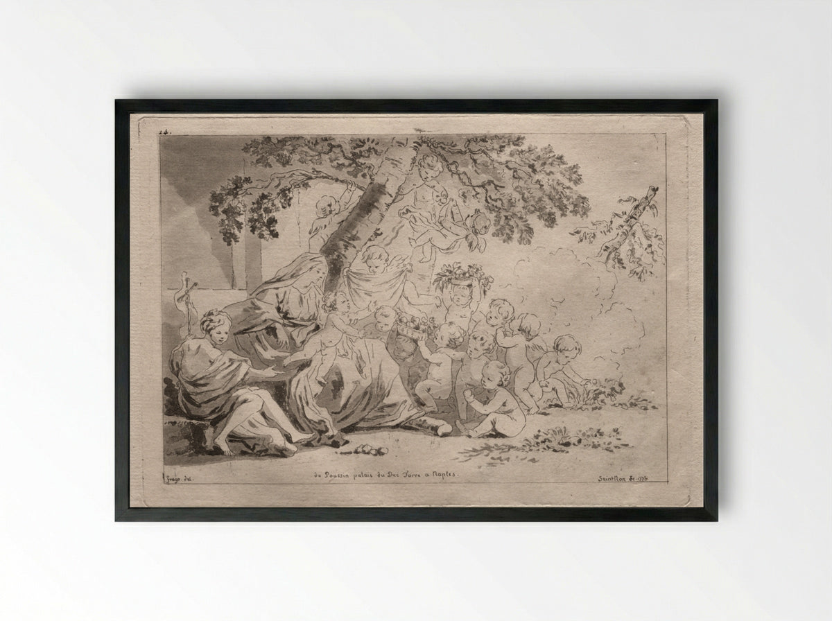 Holy Family with Putti - Jean-Claude-Richard de Saint-Non - Framed Print Black