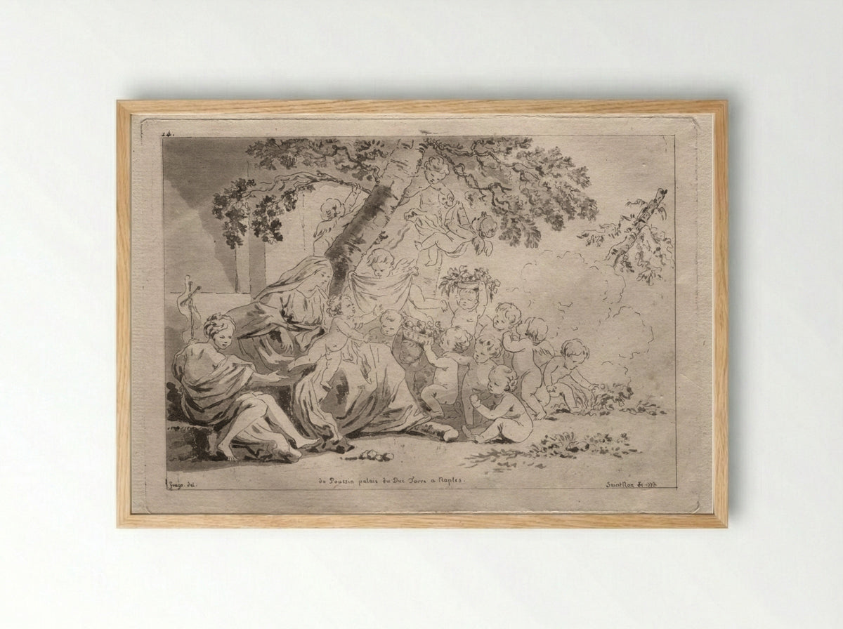 Holy Family with Putti - Jean-Claude-Richard de Saint-Non - Framed Print Wood