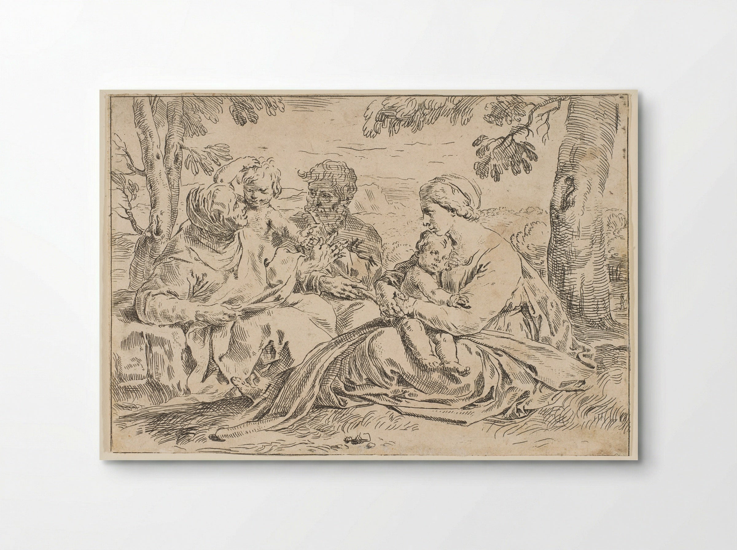Holy Family with Saint Elizabeth and Saint John - Simone Cantarini - Poster