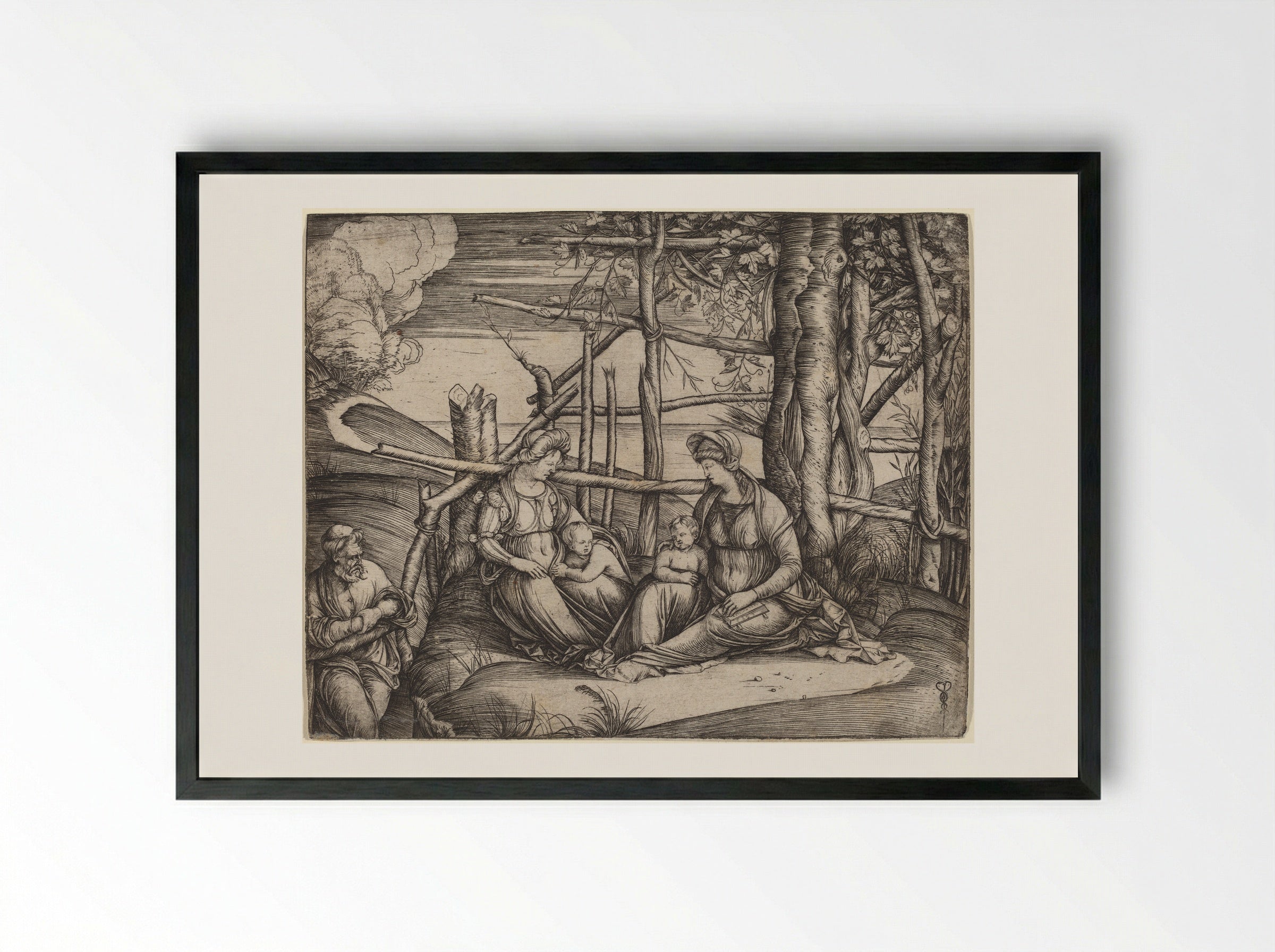 Holy Family with Saint Elizabeth and the infant Saint John the Baptist - Jacopo de' Barbari - Framed Print Black