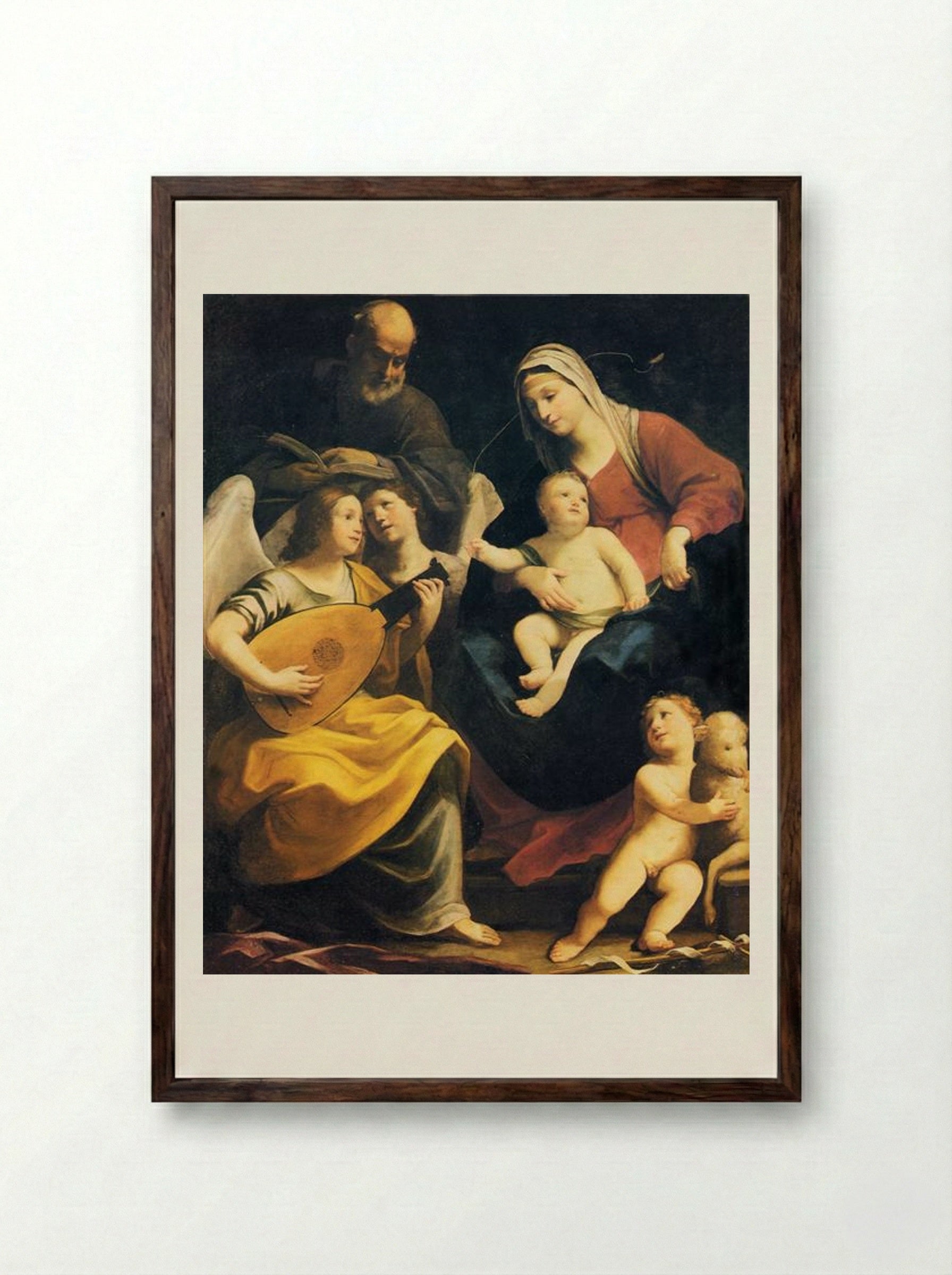 Holy Family with Saint John - Guido Reni - Framed Print Dark Wood