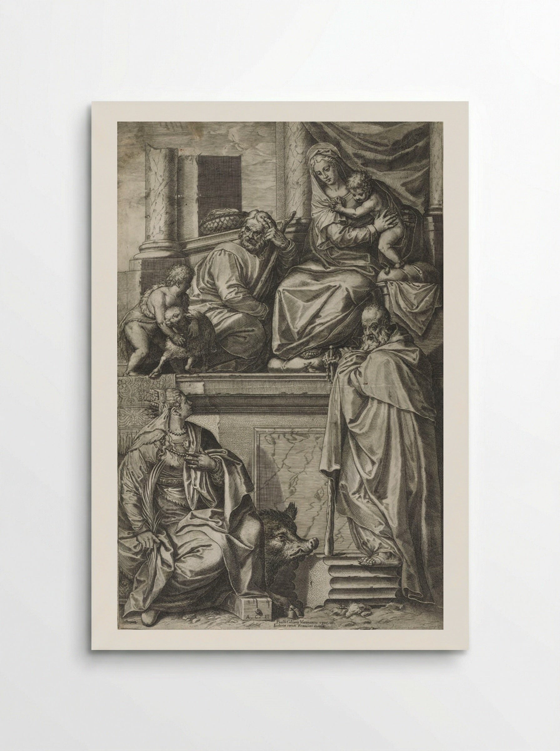 Holy Family with Saints John the Baptist, Catherine, and Anthony Abbot - Agostino Carracci - Poster